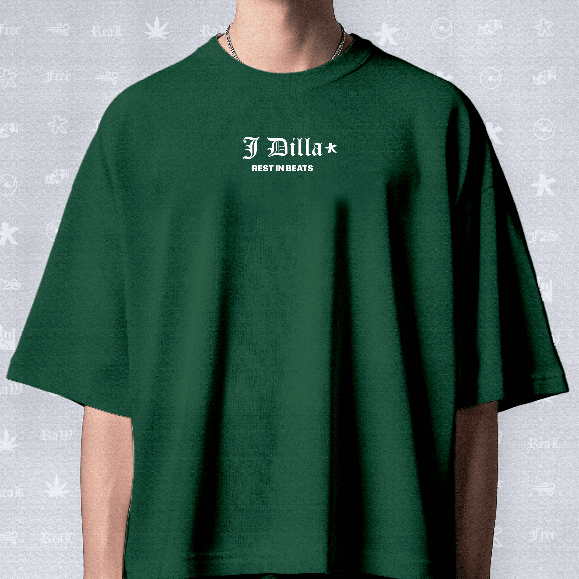 J Dilla Rest In Beats Unisex Bottle Green Oversized T-Shirt.