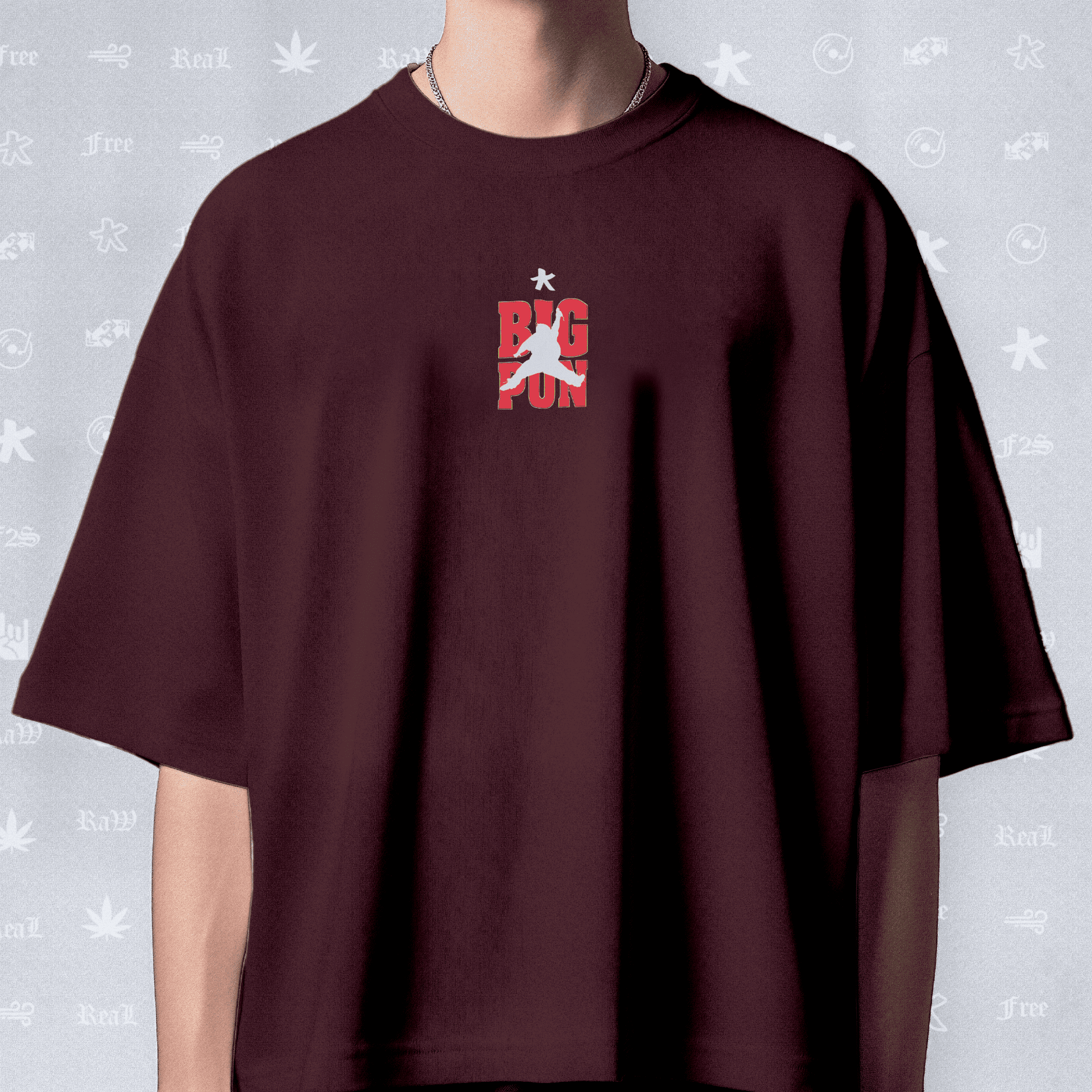 Big Pun Heavyweight Unisex Maroon Oversized T-Shirt.