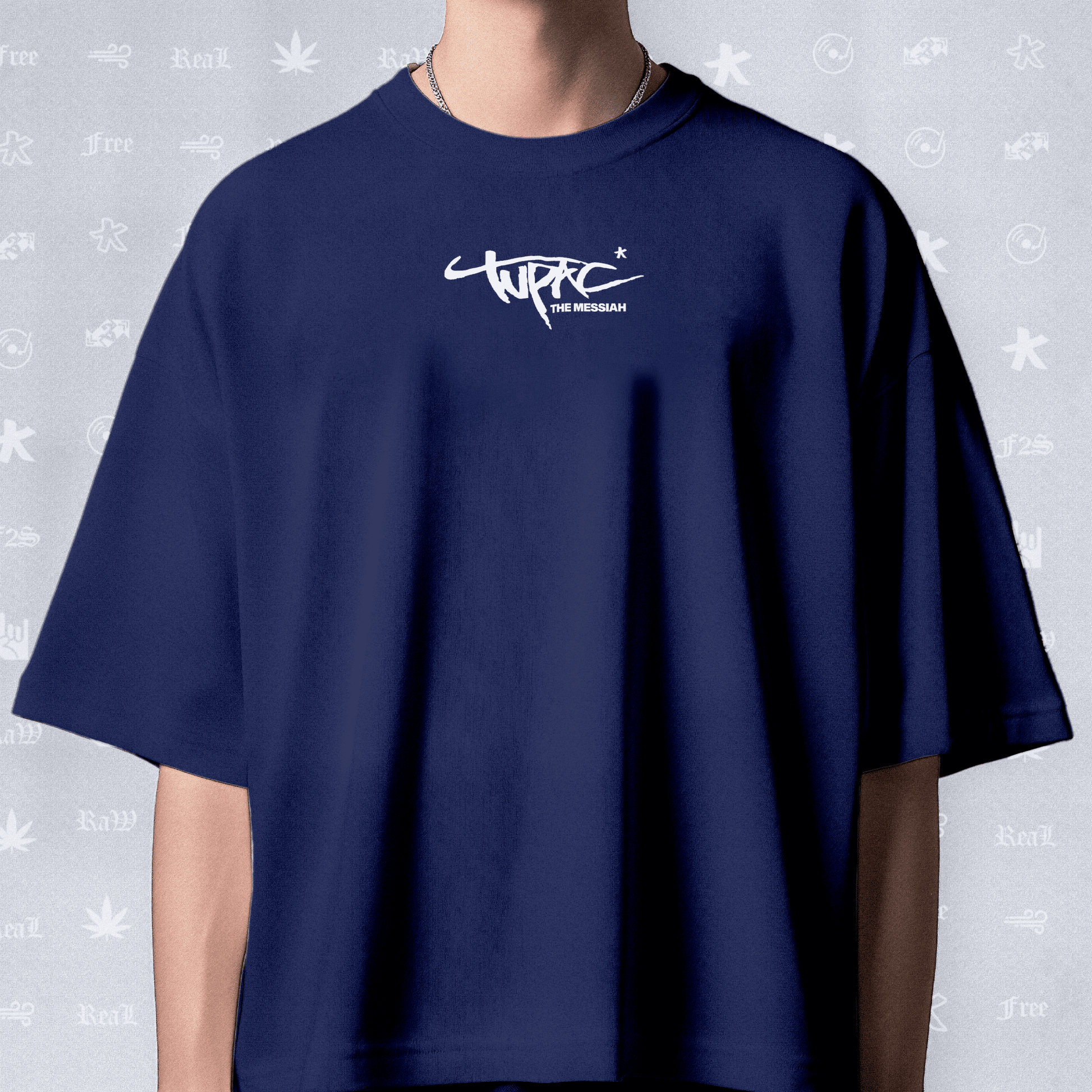 Tupac The Messiah Unisex Royal Blue Oversized Oversized T-Shirt.