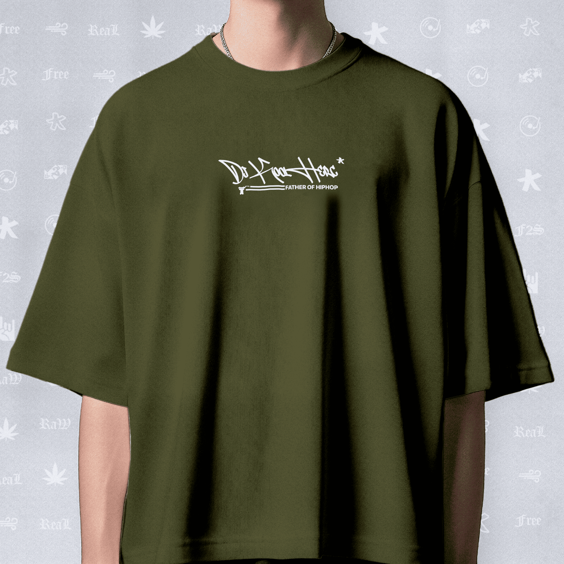 DJ Kool Herc Origins Unisex Olive Green Oversized T-Shirt.