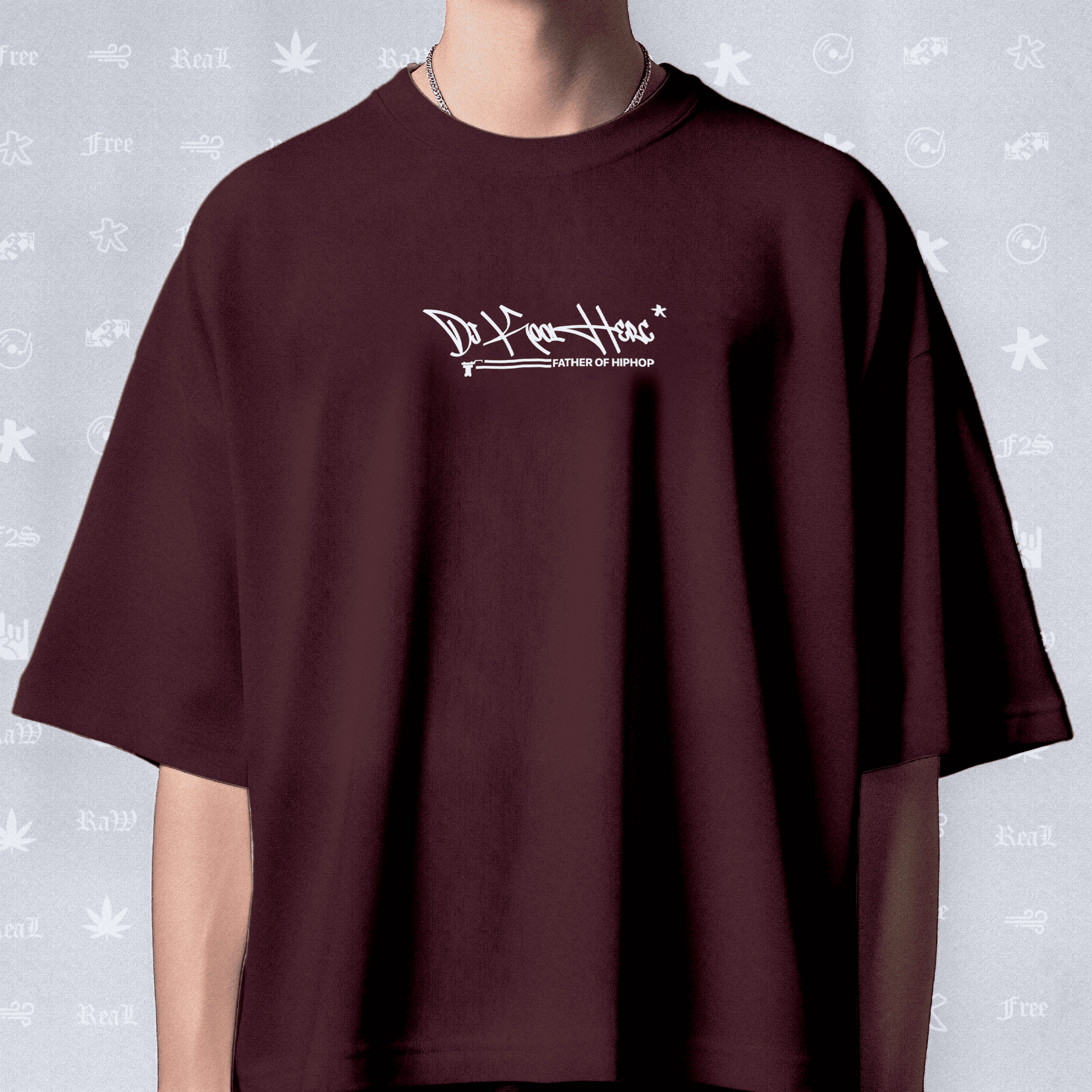 DJ Kool Herc Origins Unisex Maroon Oversized T-Shirt.