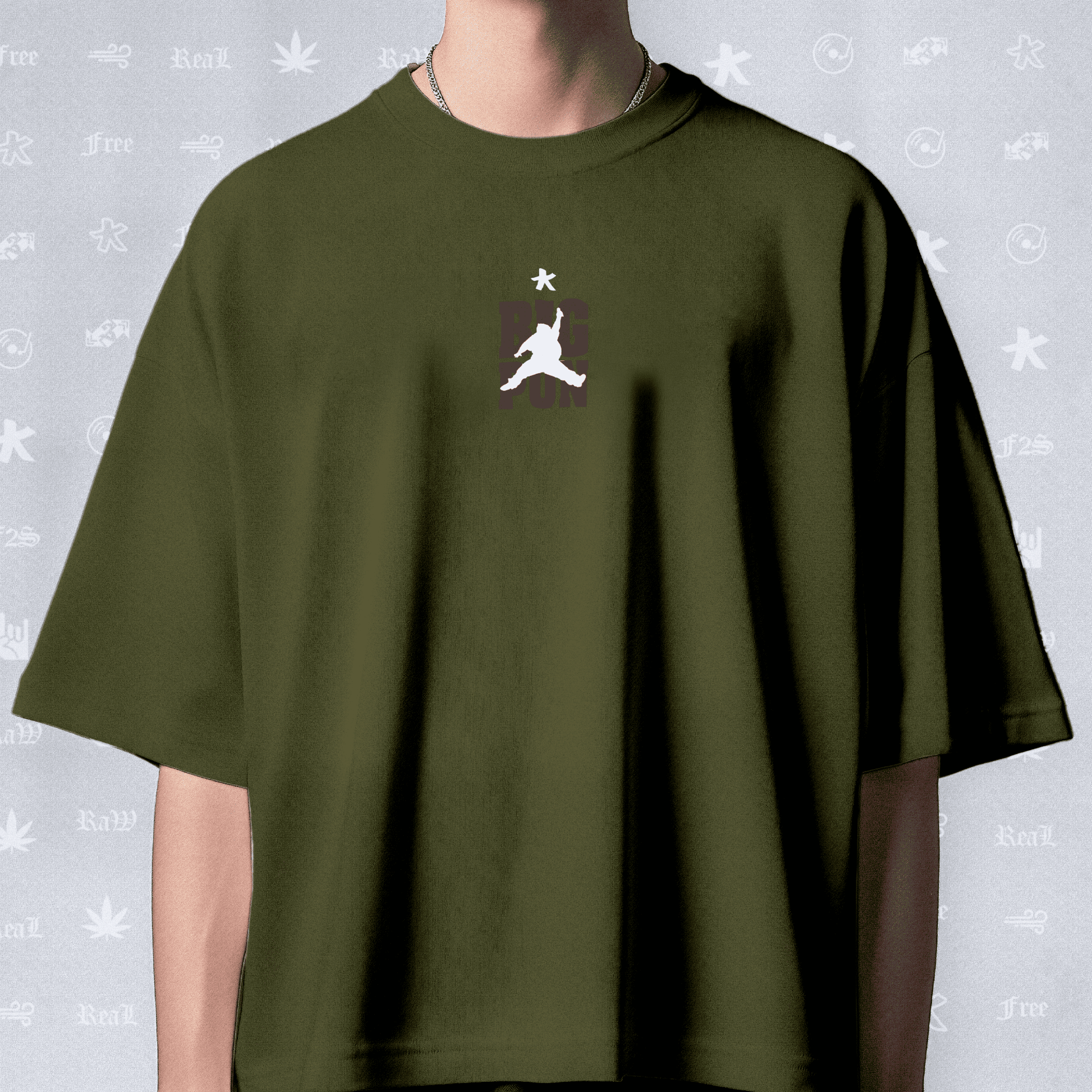 Big Pun Heavyweight Unisex Olive Green Oversized T-Shirt.