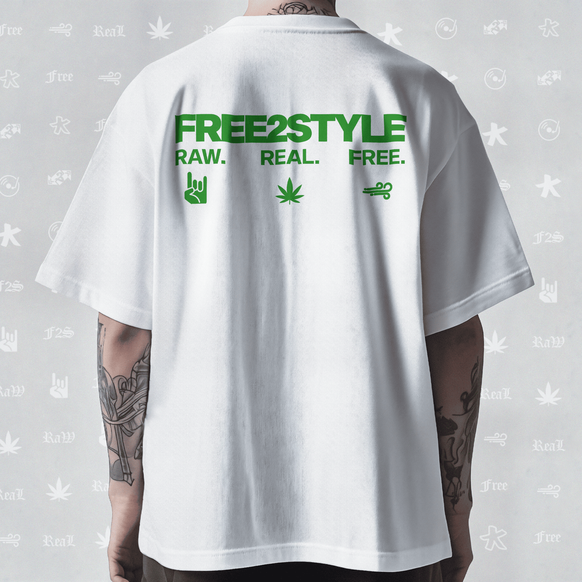 F2S Original Double Green Logo White Unisex Oversized T-Shirt.