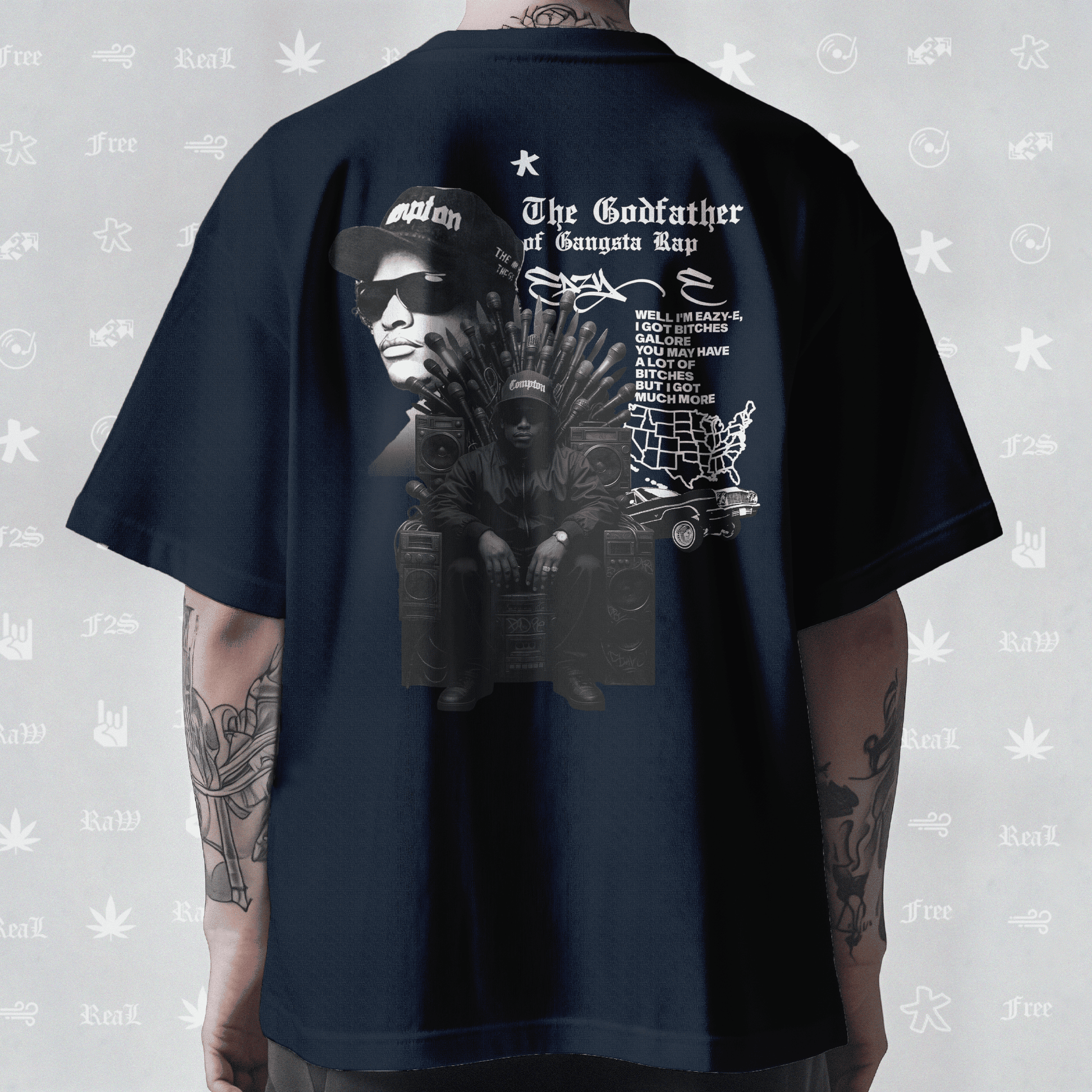 Eazy-E Godfather of Gangsta Rap Unisex Navy Blue Oversized T-Shirt.