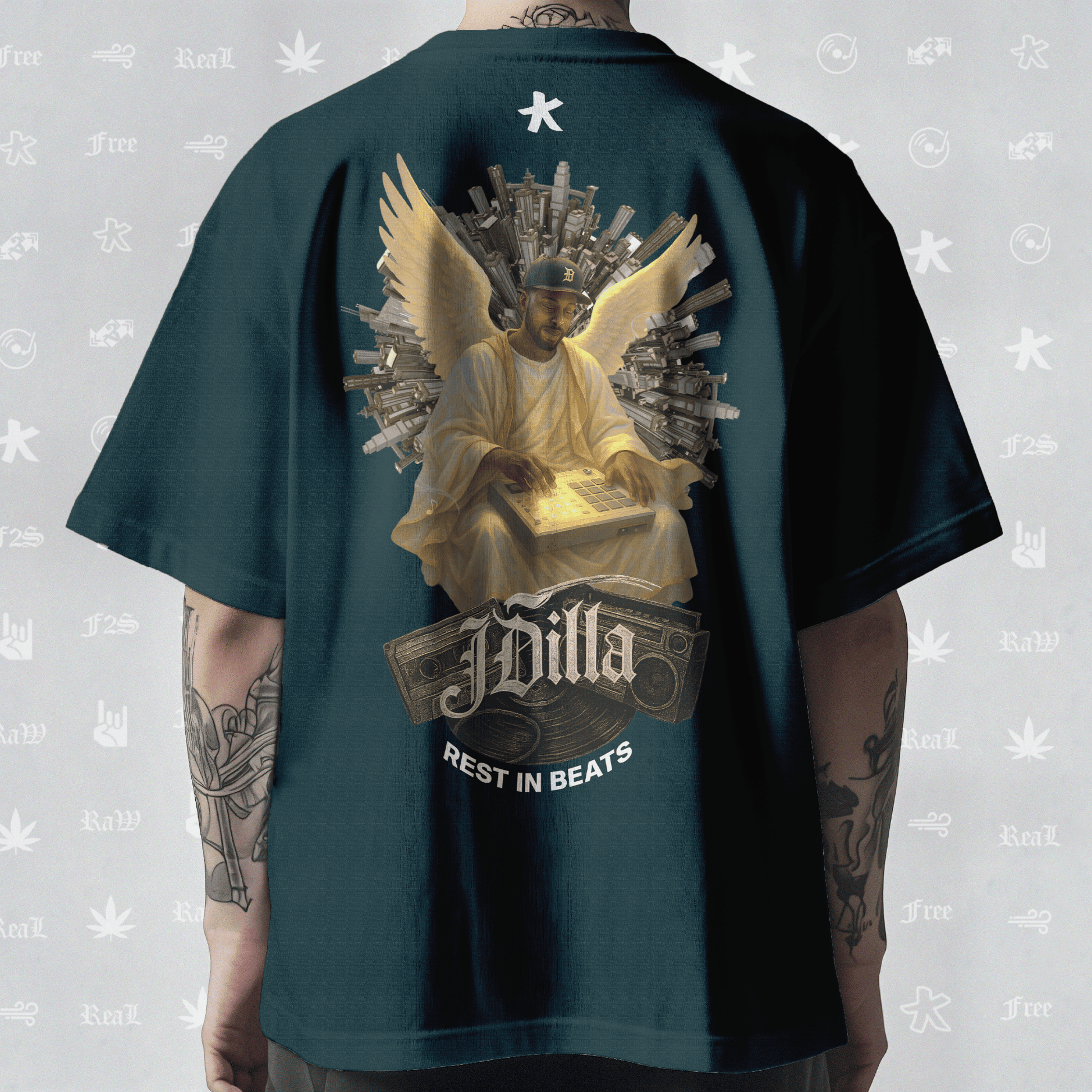 J Dilla Rest In Beats Unisex Petrol Blue Oversized T-Shirt.