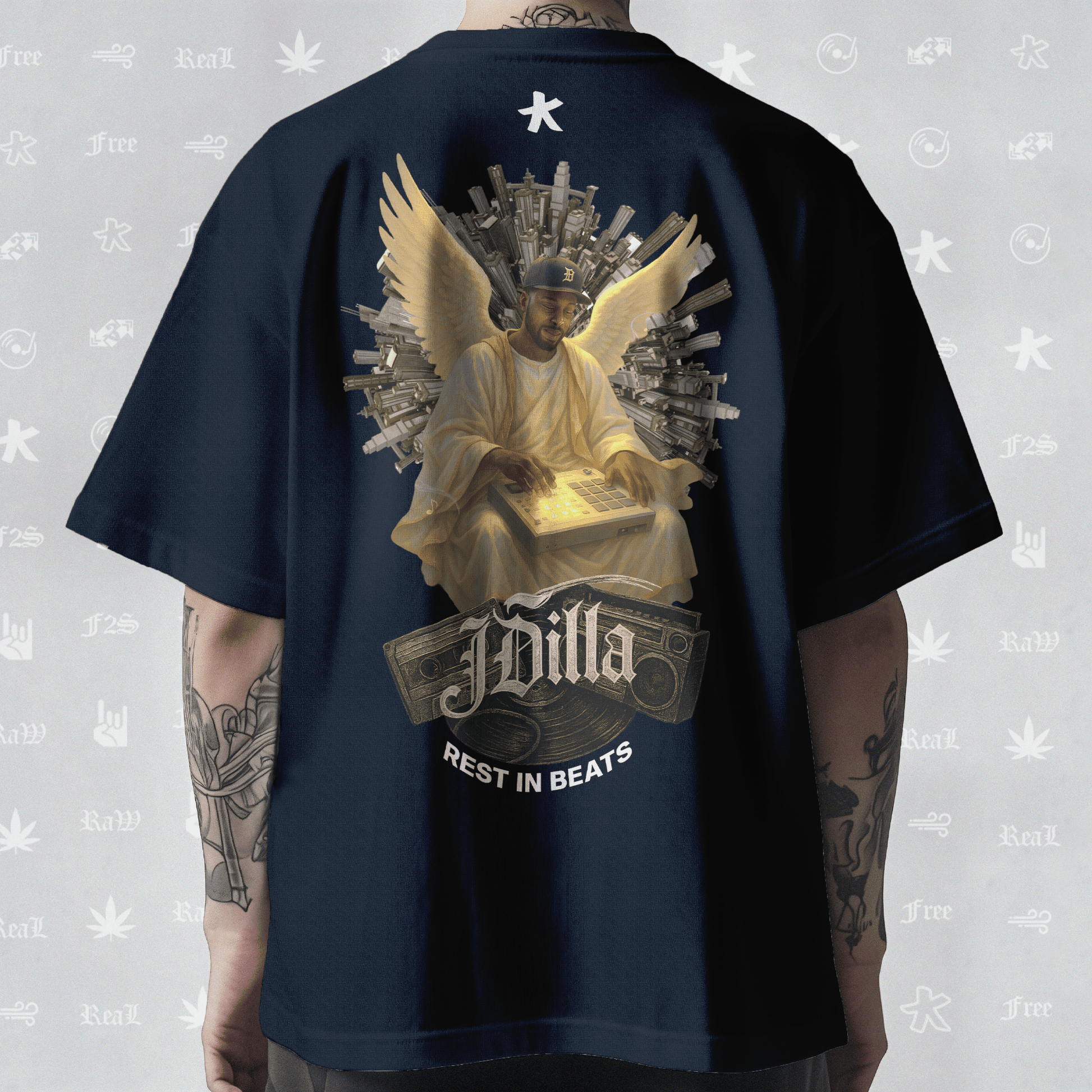 J Dilla Rest In Beats Unisex Navy Blue Oversized T-Shirt.