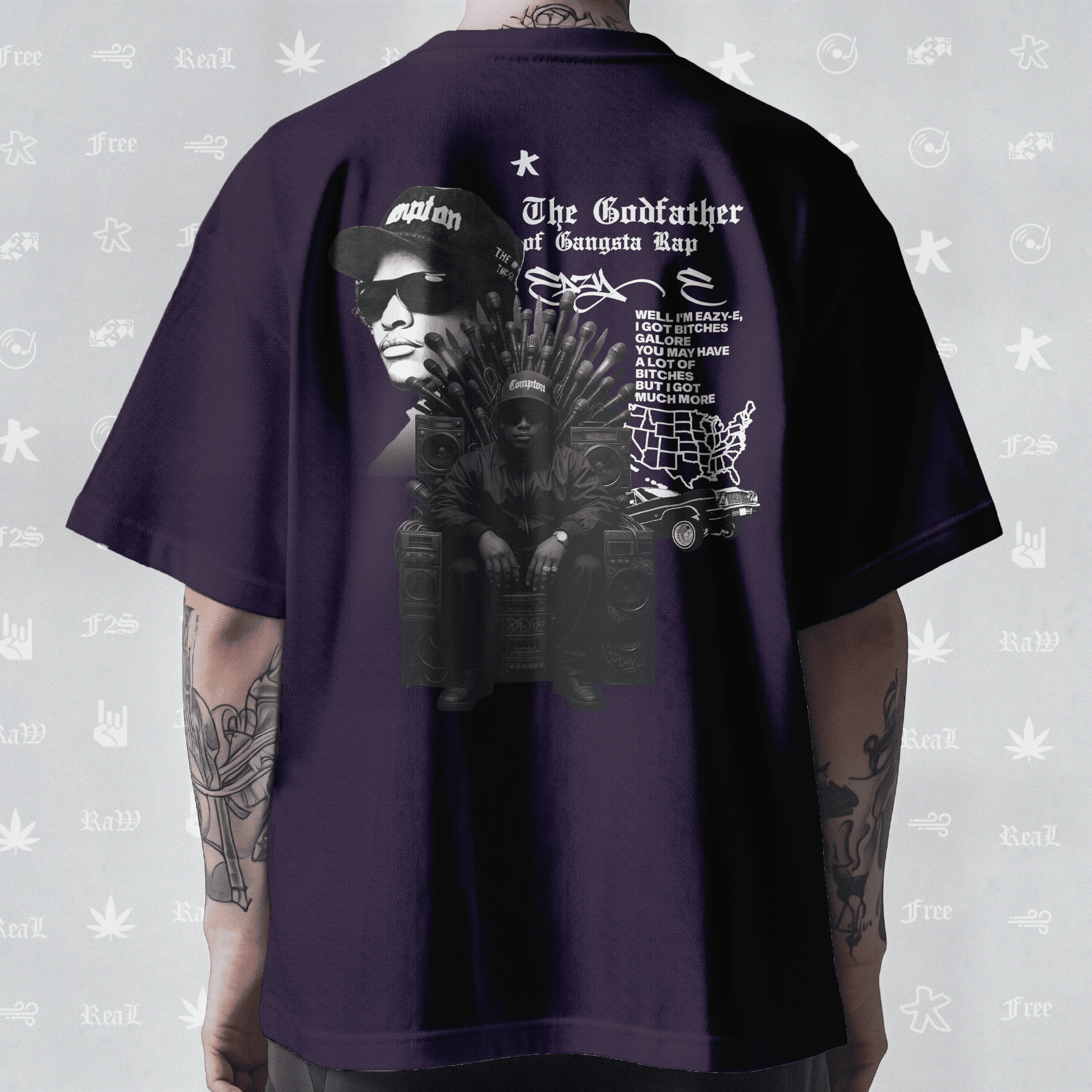 Eazy-E Godfather of Gangsta Rap Unisex Purple Oversized T-Shirt.