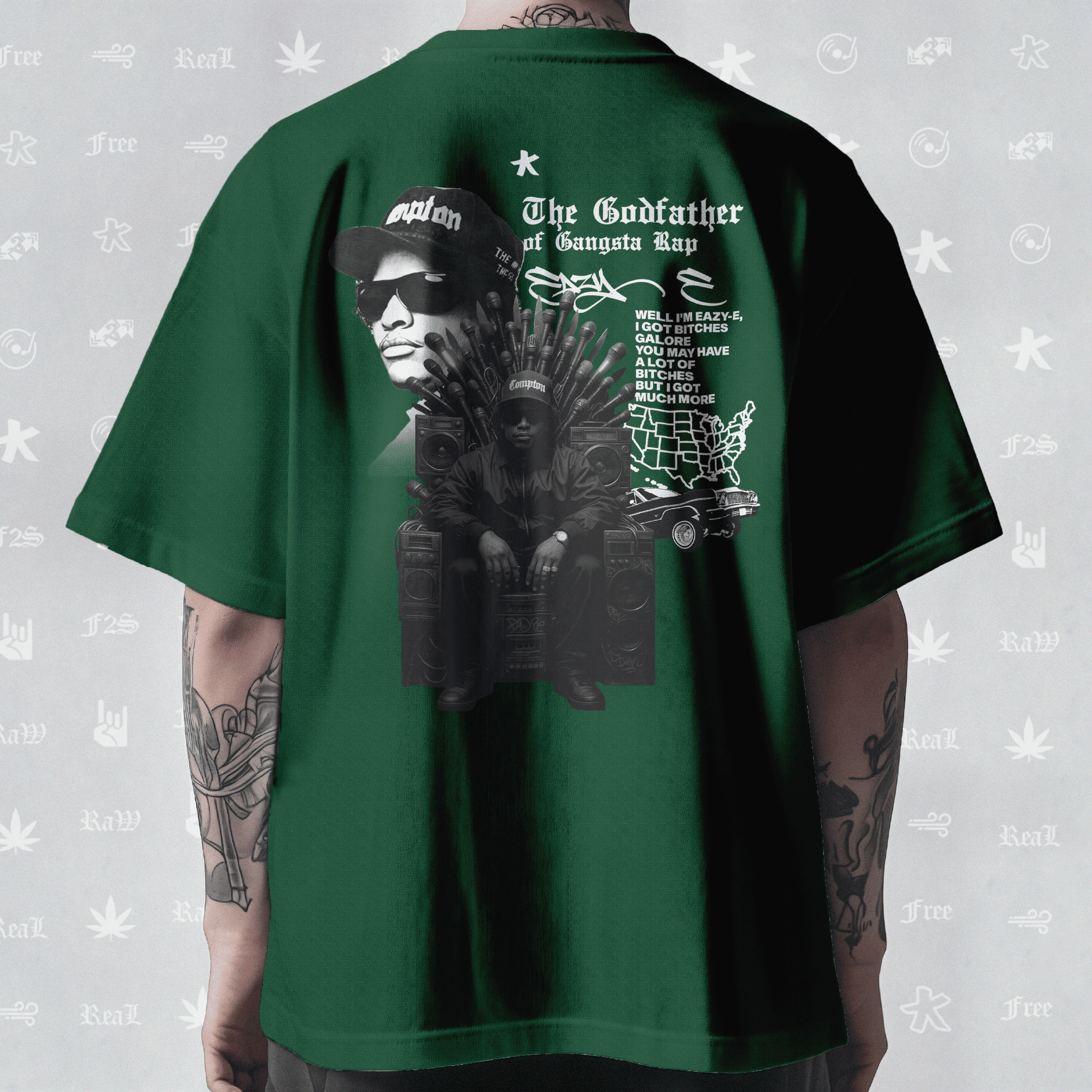 Eazy-E Godfather of Gangsta Rap Unisex Bottle Green Oversized T-Shirt.