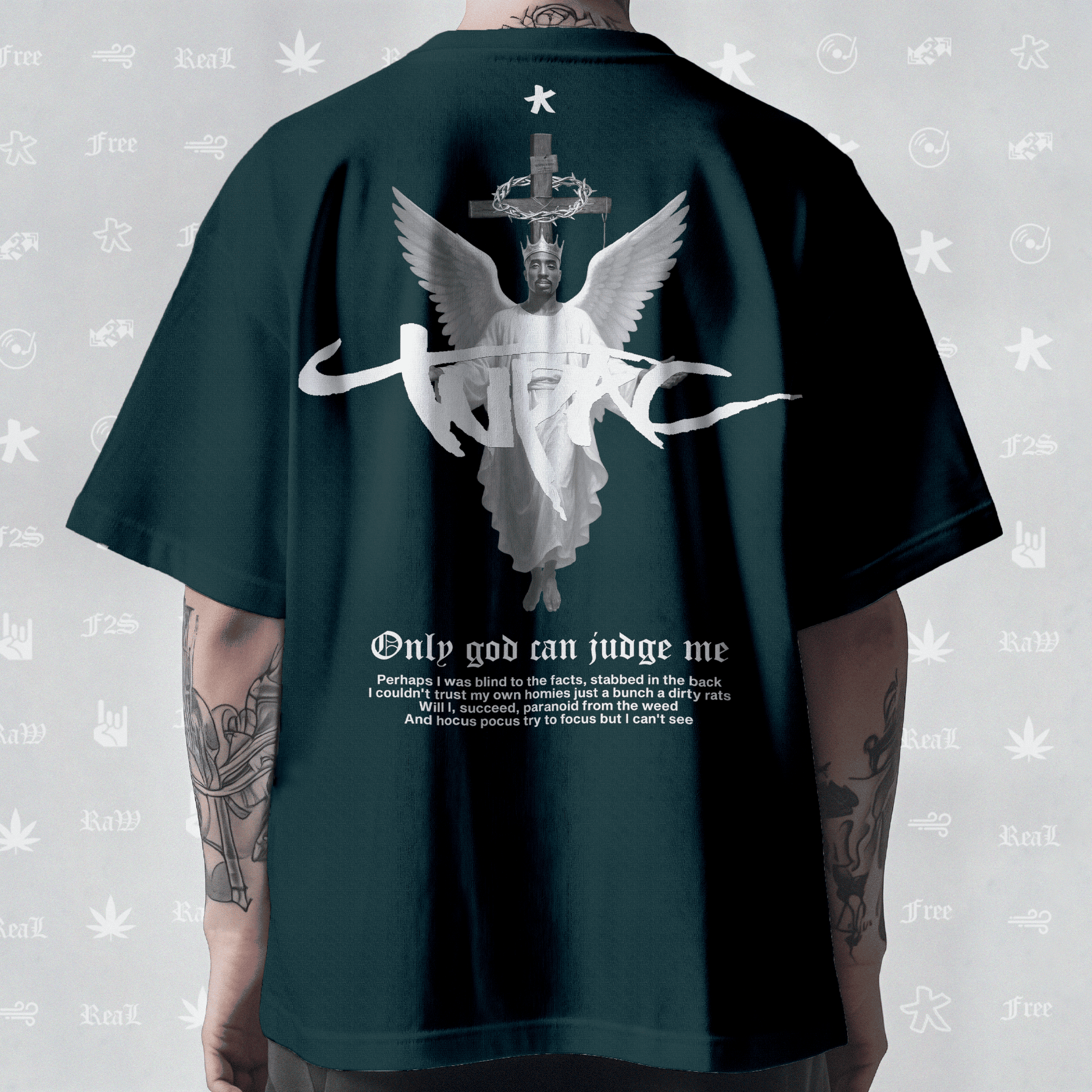 Tupac The Messiah Unisex Petrol Blue Oversized Oversized T-Shirt.