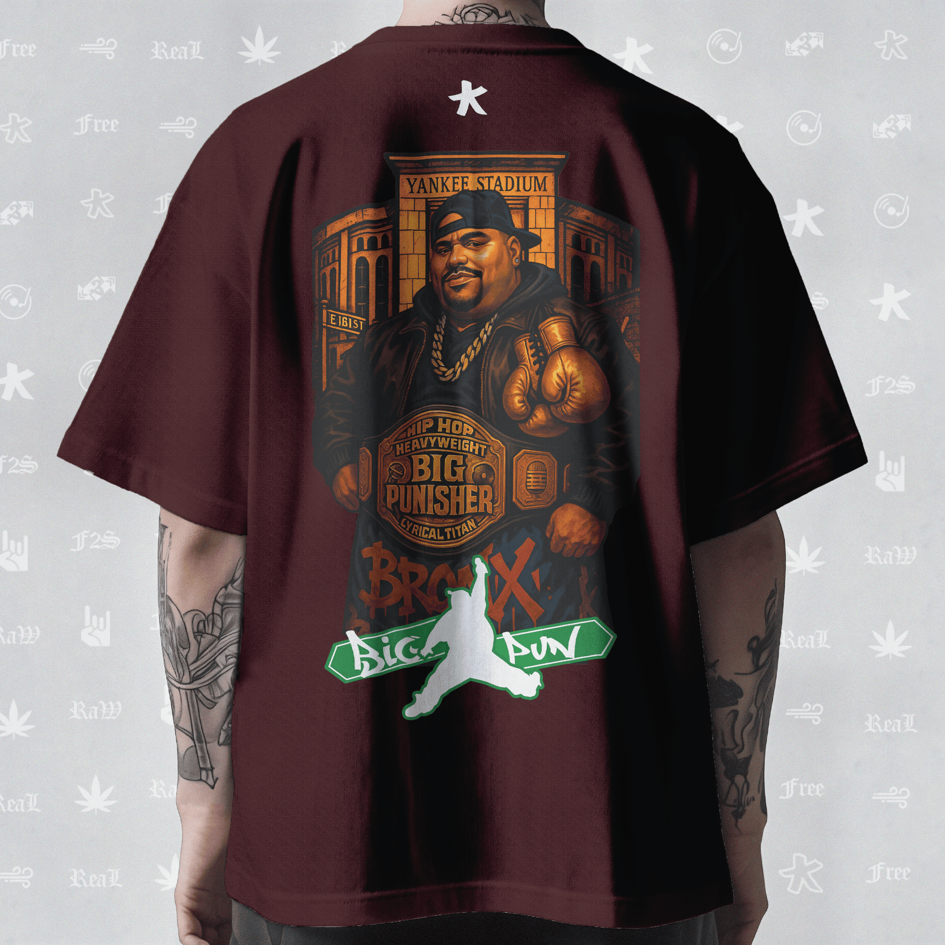 Big Pun Heavyweight Unisex Maroon Oversized T-Shirt.