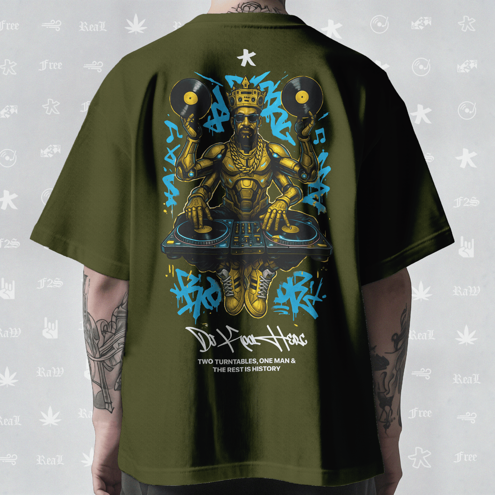DJ Kool Herc Origins Unisex Olive Green Oversized T-Shirt.
