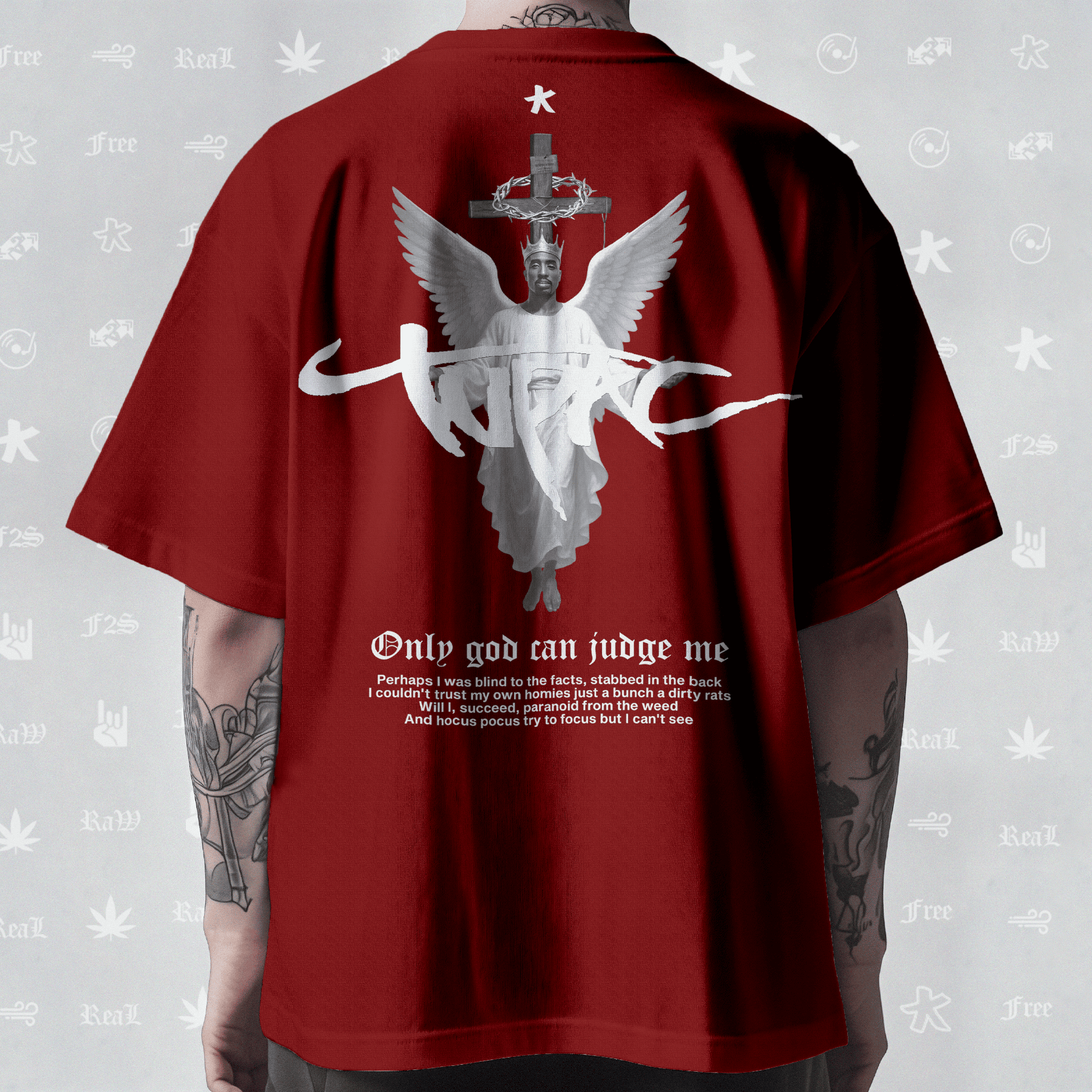 Tupac The Messiah Unisex Red Oversized Oversized T-Shirt.