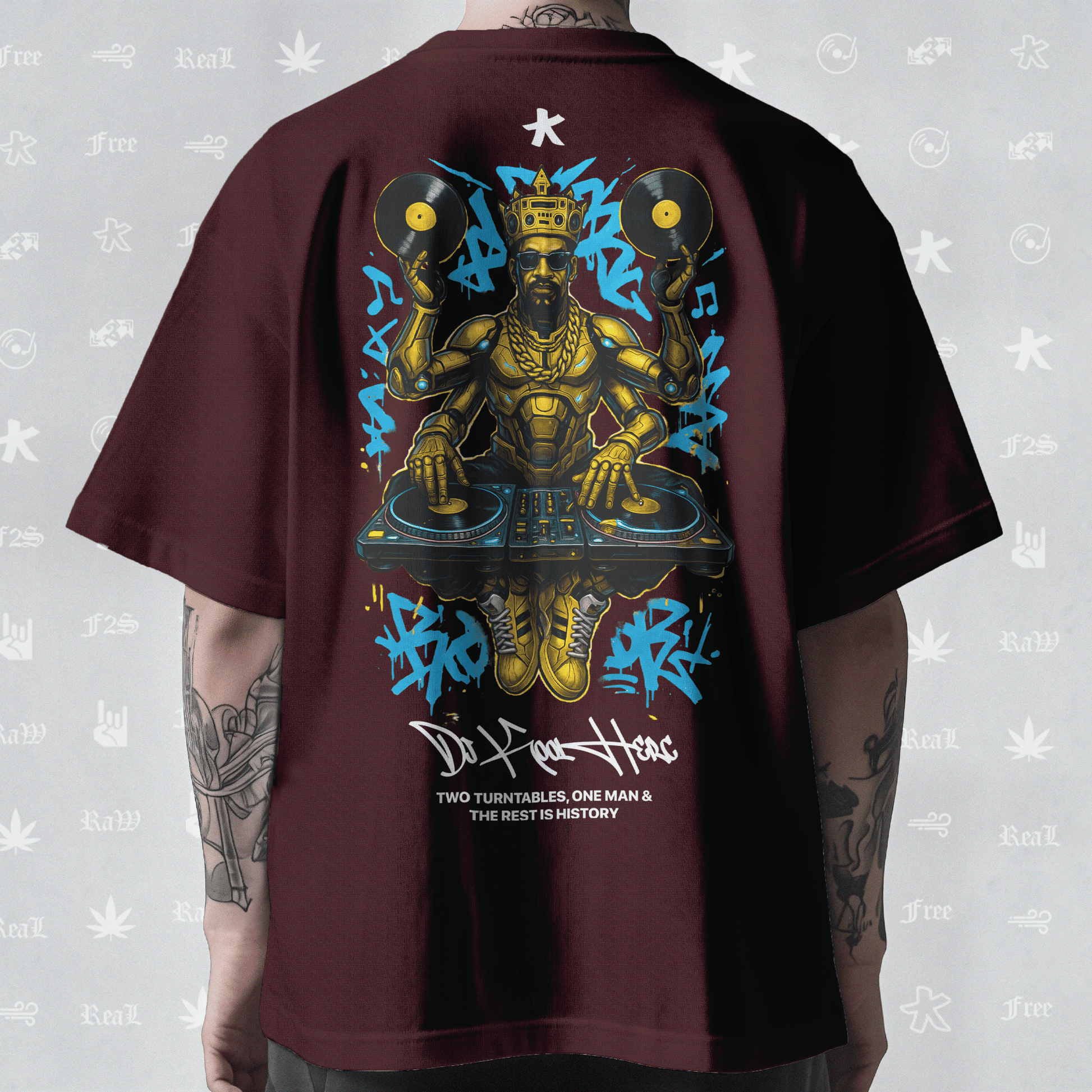 DJ Kool Herc Origins Unisex Maroon Oversized T-Shirt.