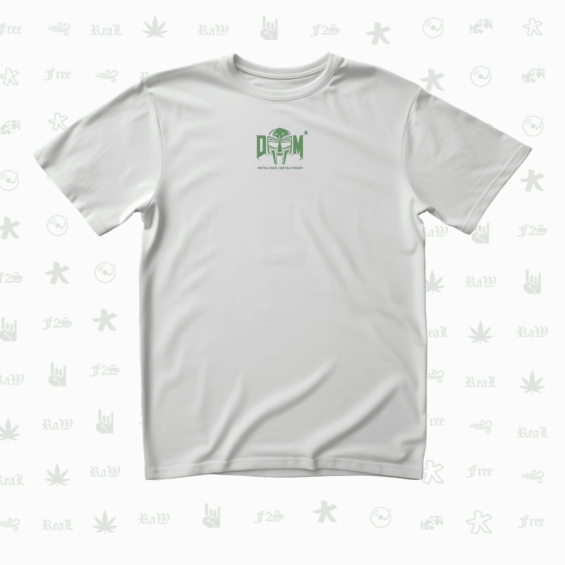 MF DOOM METAL FACE/FINGER Unisex White Oversized T-Shirt.