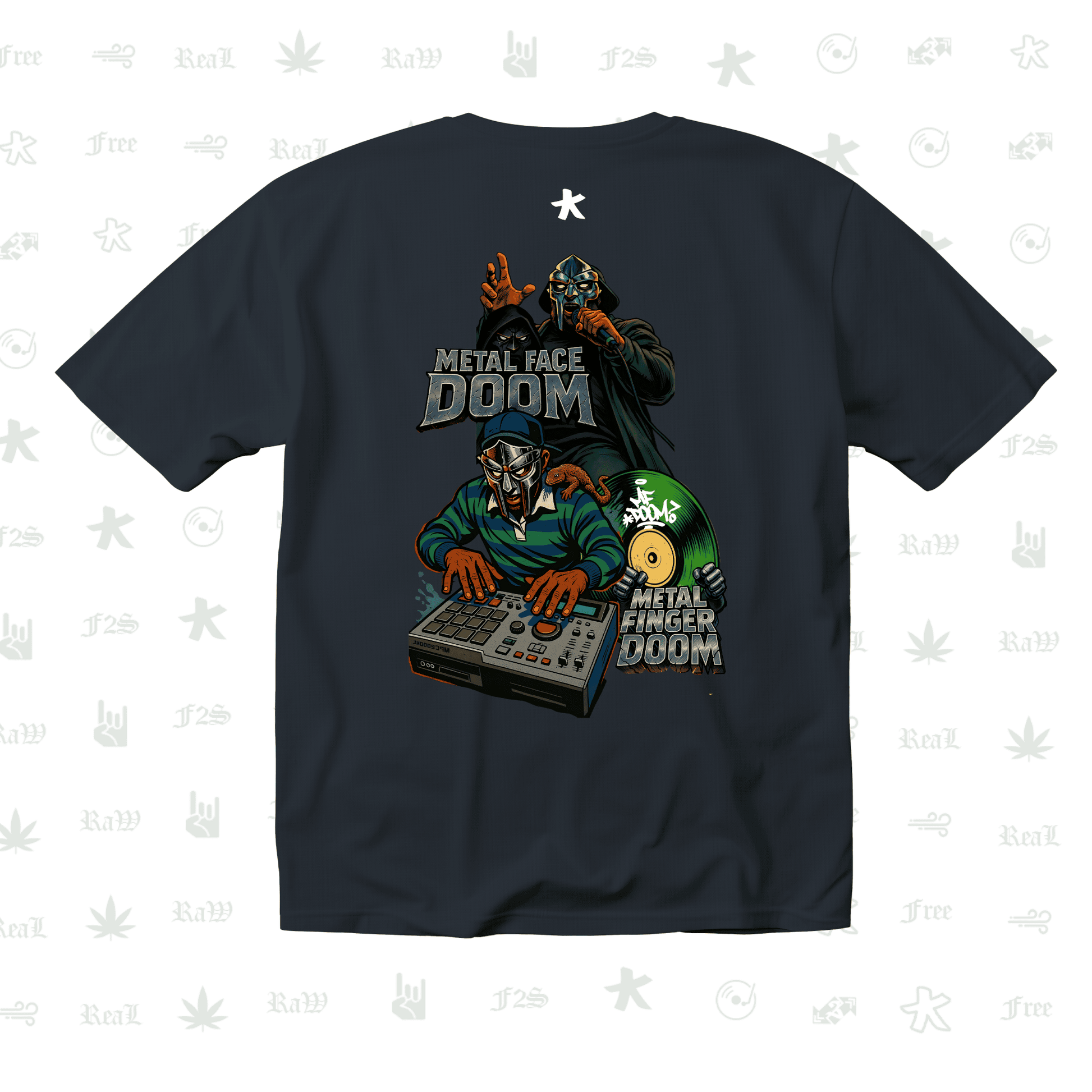 MF DOOM METAL FACE/FINGER Unisex Navy Blue Oversized T-Shirt.