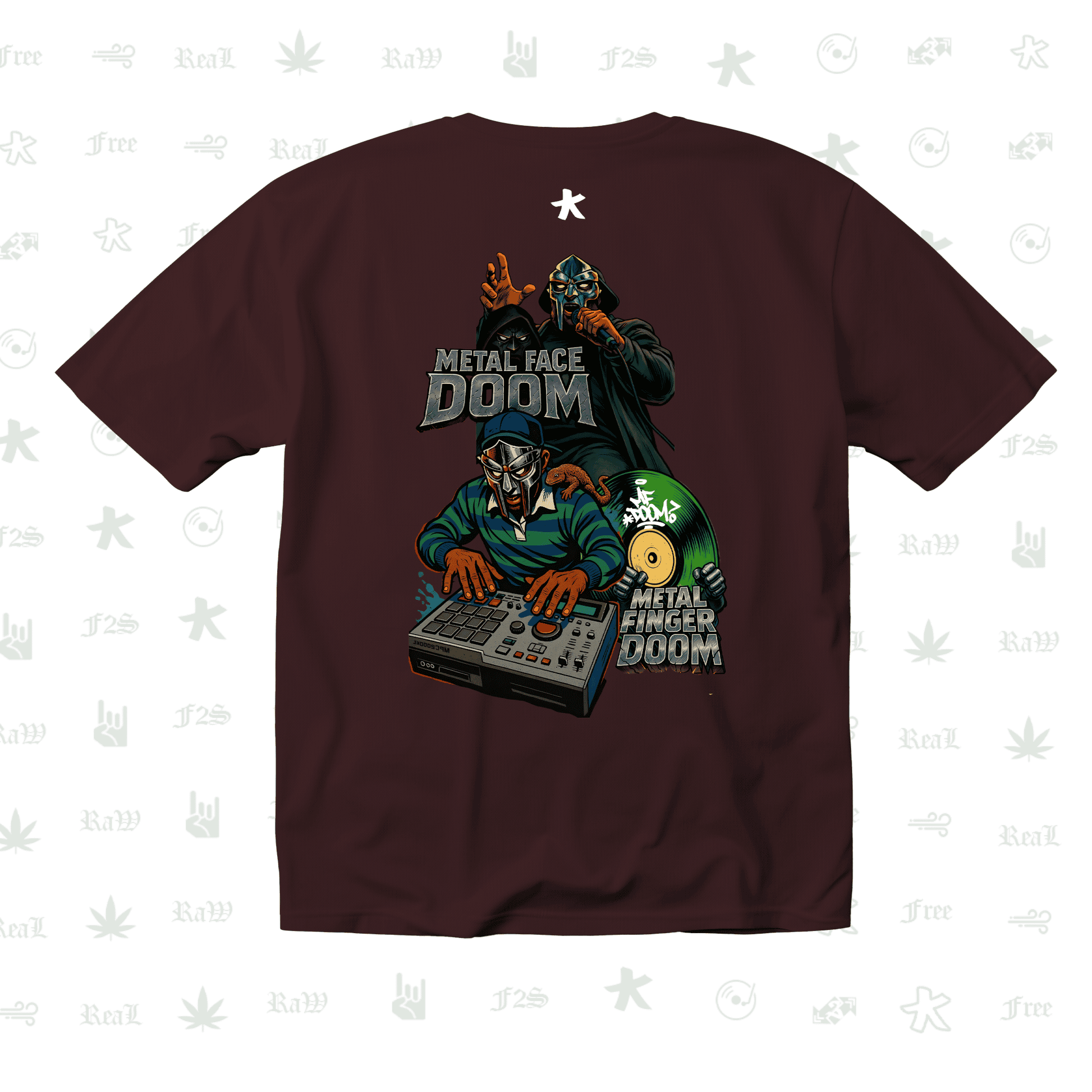 MF DOOM METAL FACE/FINGER Unisex Maroon  Oversized T-Shirt.