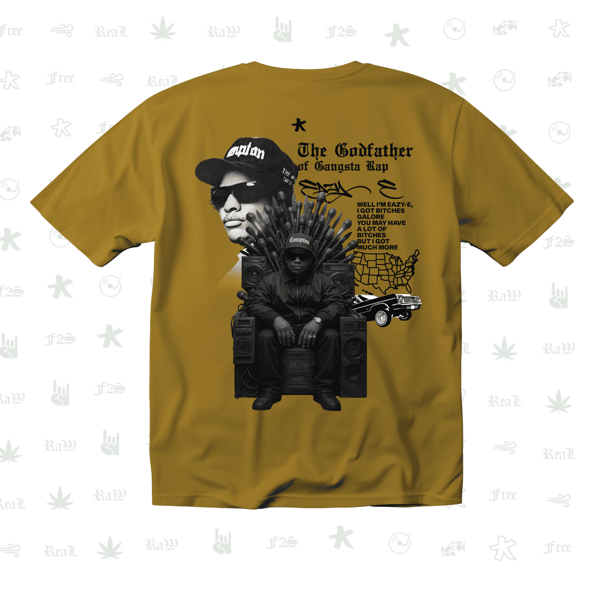 Eazy-E Godfather of Gangsta Rap Unisex Mustard Oversized T-Shirt.