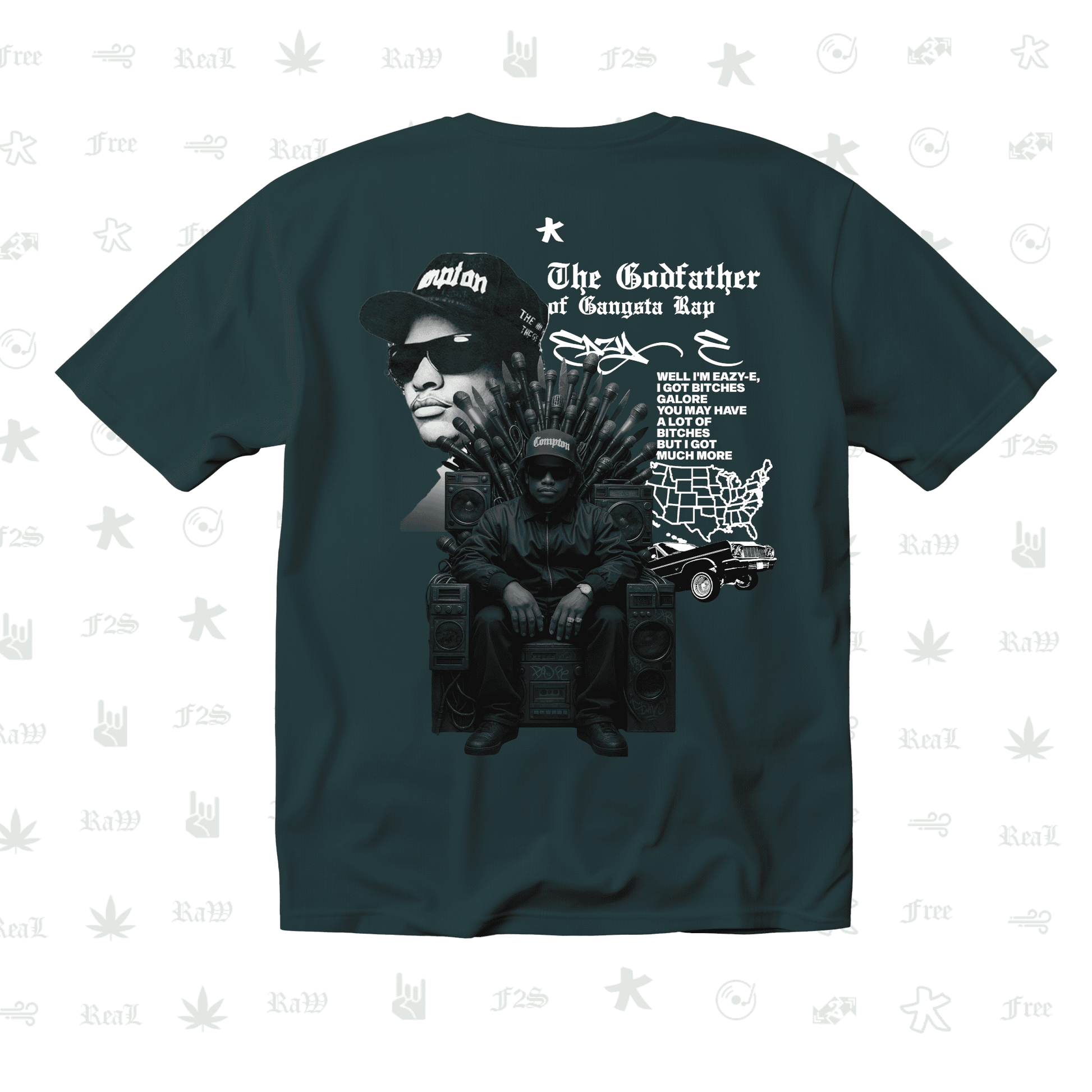 Eazy-E Godfather of Gangsta Rap Unisex Petrol Blue Oversized T-Shirt.