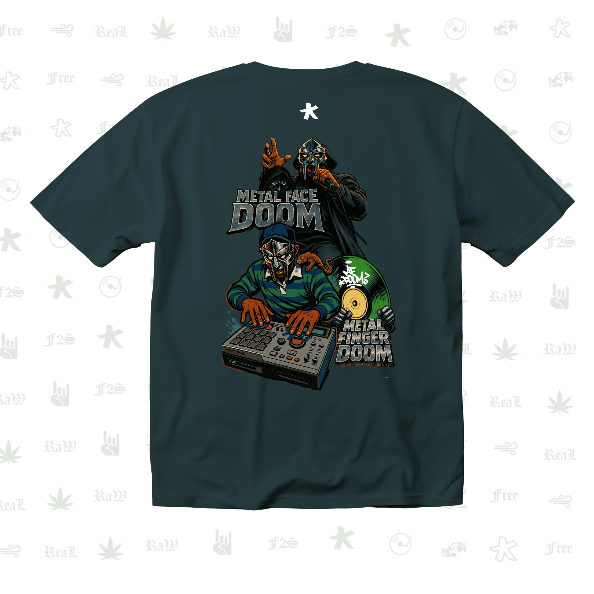MF DOOM METAL FACE/FINGER Unisex Petrol Blue Oversized T-Shirt.