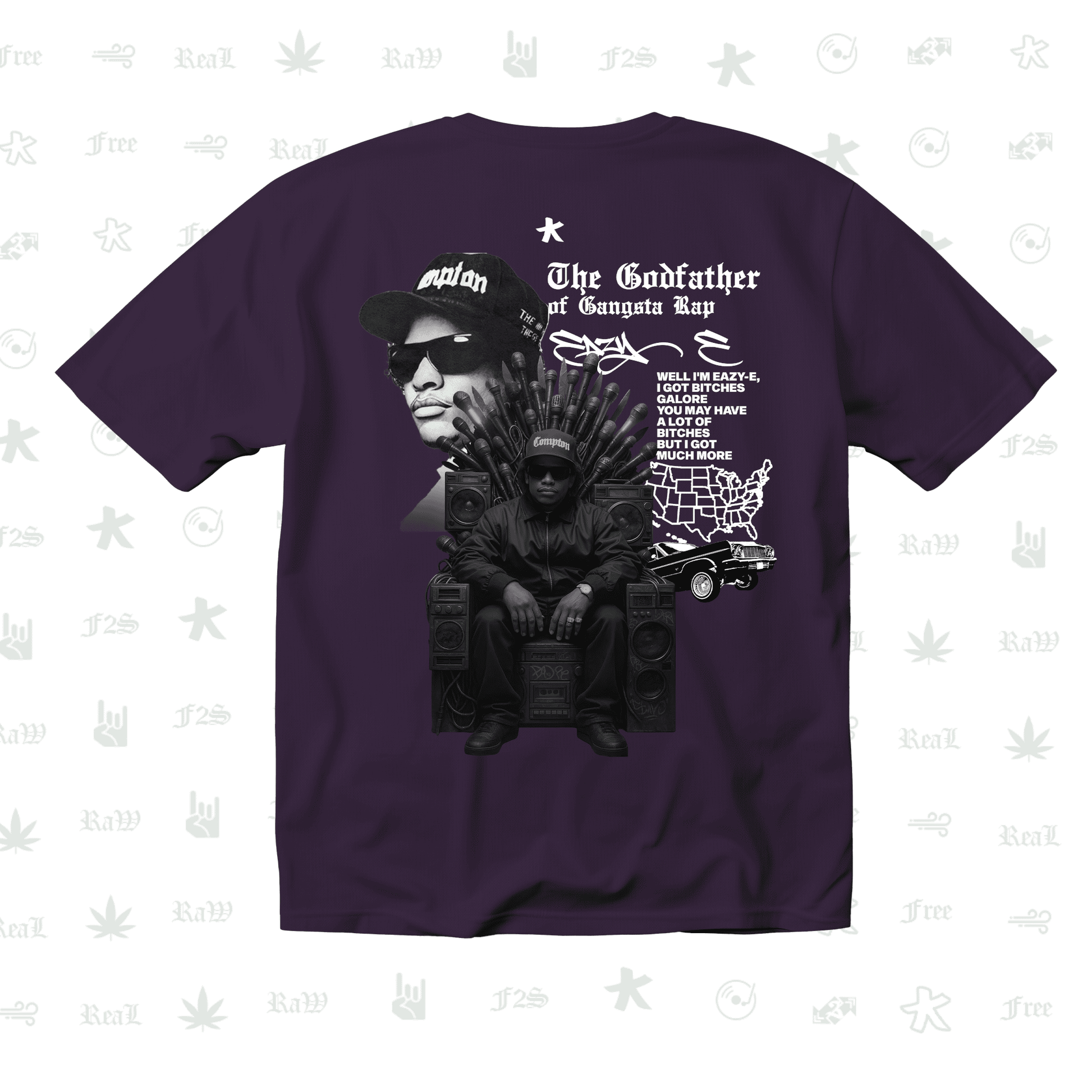Eazy-E Godfather of Gangsta Rap Unisex Purple Oversized T-Shirt.