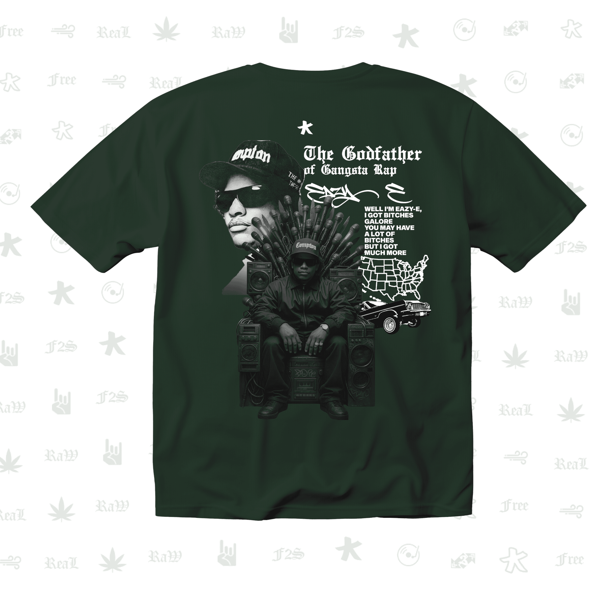 Eazy-E Godfather of Gangsta Rap Unisex Bottle Green Oversized T-Shirt.