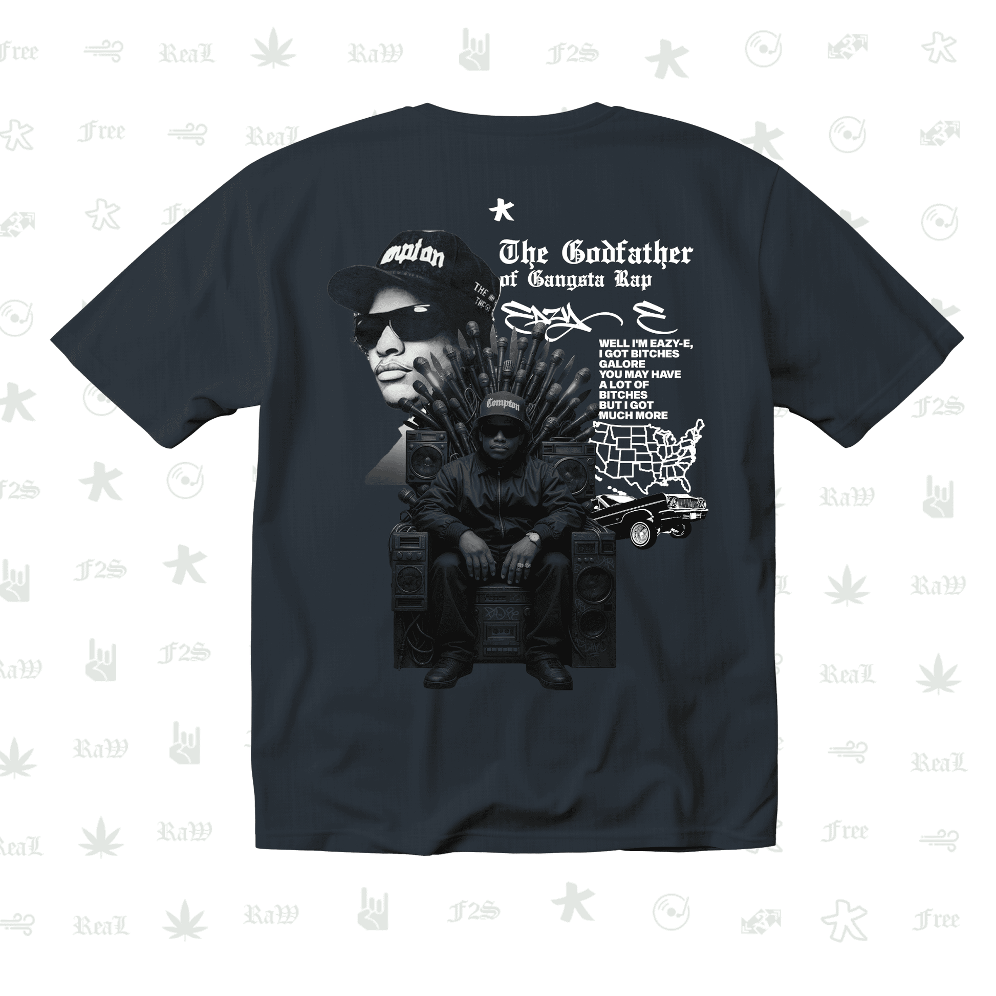 Eazy-E Godfather of Gangsta Rap Unisex Navy Blue Oversized T-Shirt.