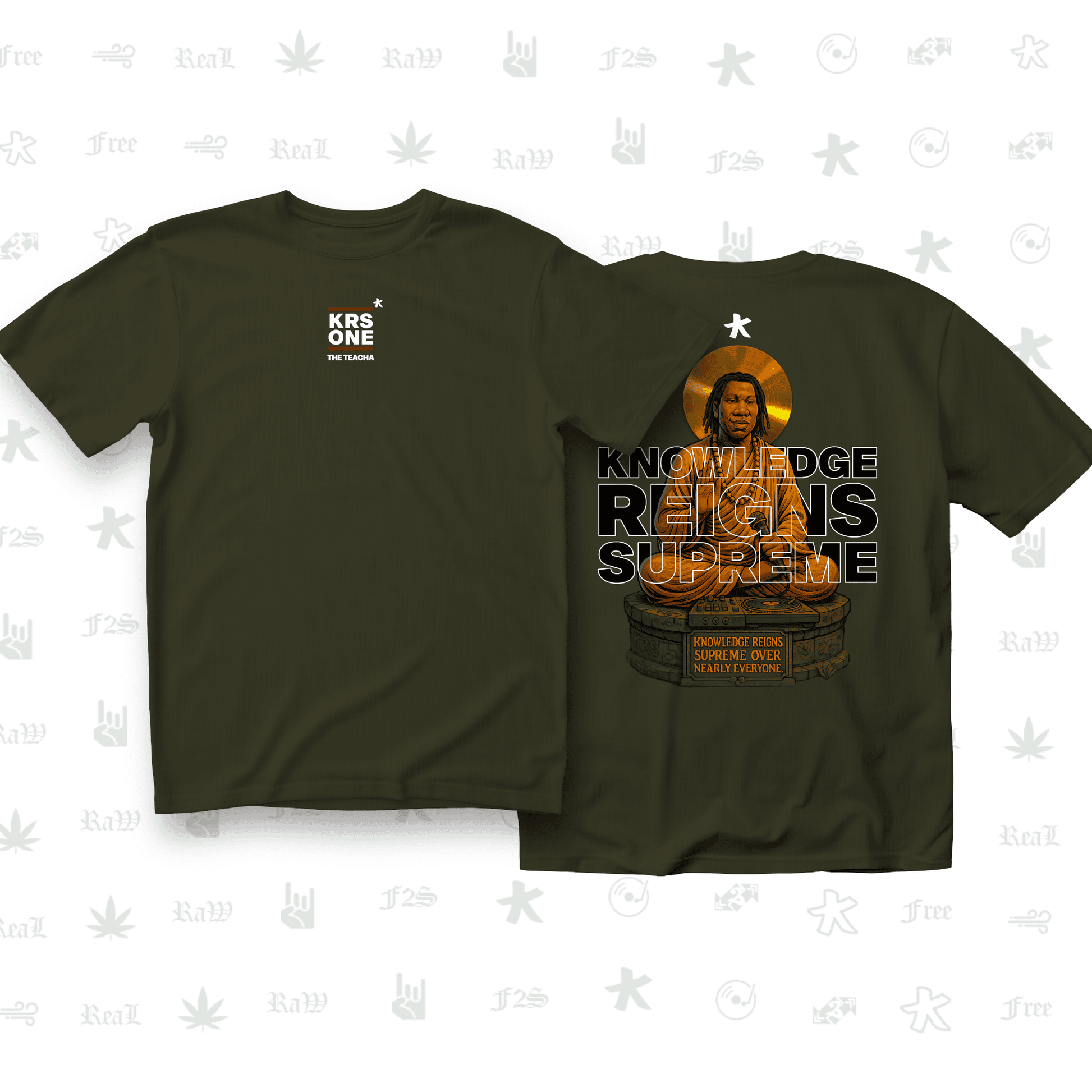 KRS ONE The Teacha Unisex Olive Green Oversized T-Shirt.