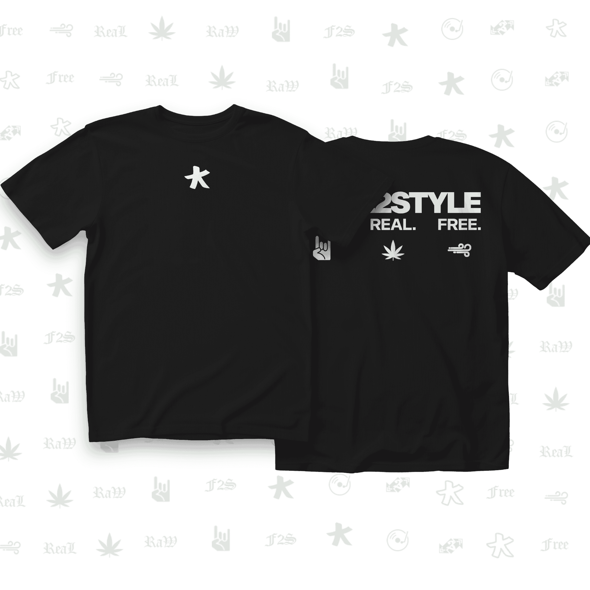 F2S Original Double White Logo Black Unisex Oversized T-Shirt.