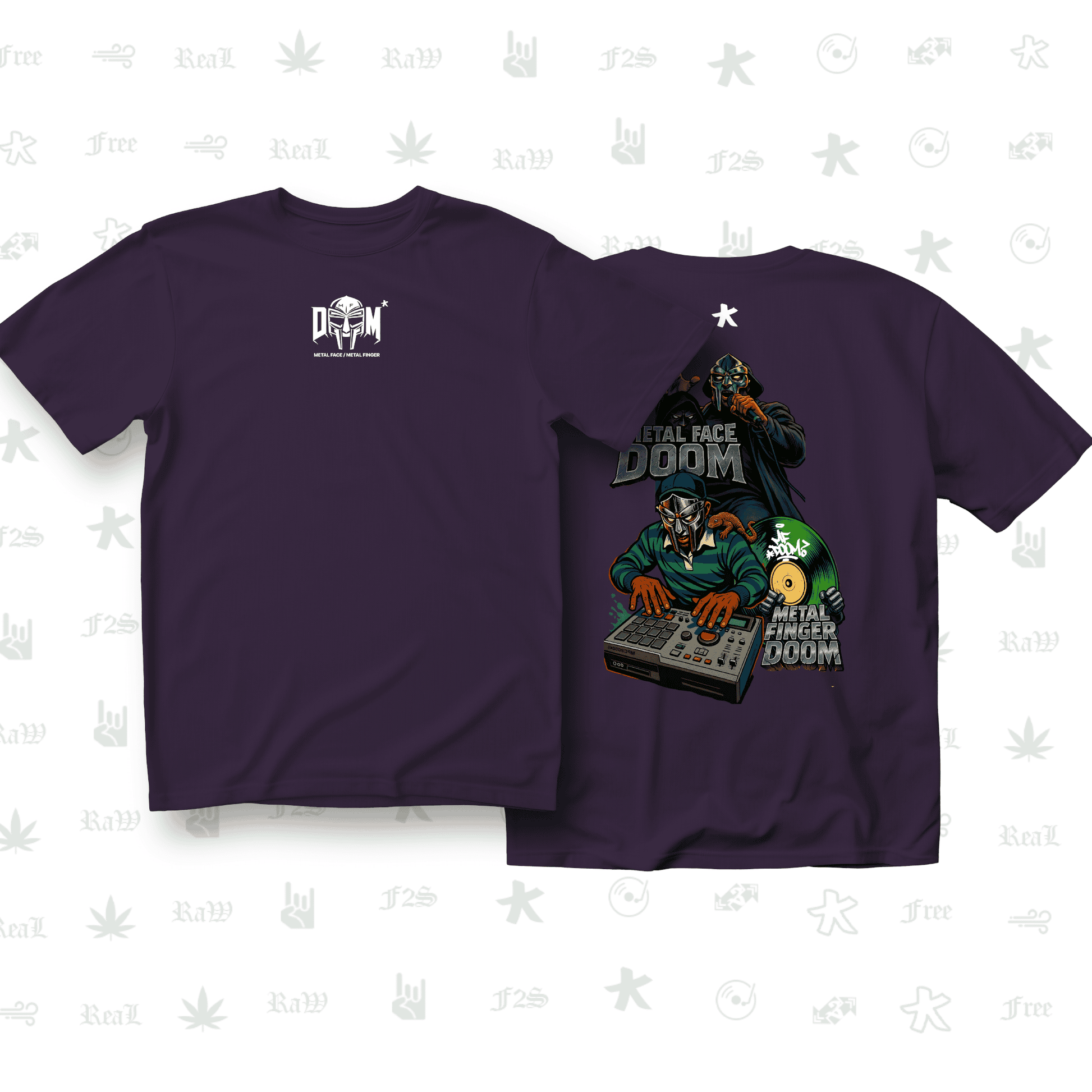 MF DOOM METAL FACE/FINGER Unisex Purple Oversized T-Shirt.