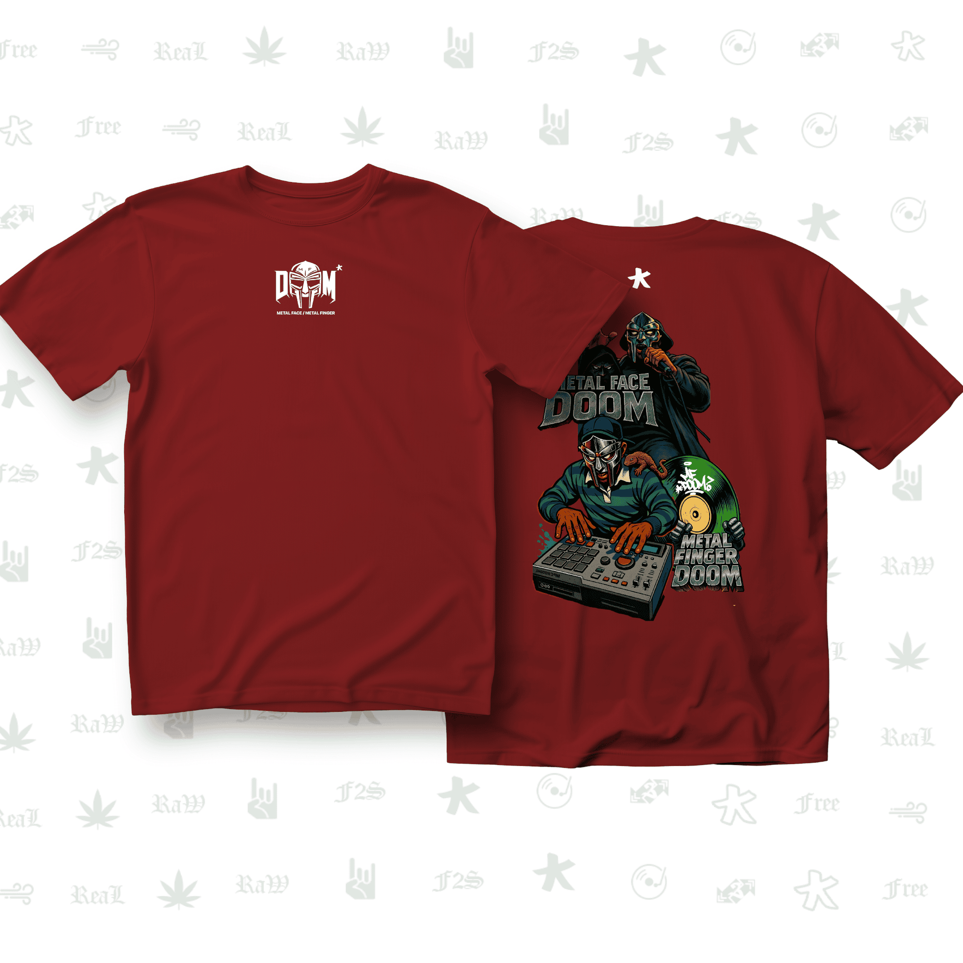 MF DOOM METAL FACE/FINGER Unisex Red Oversized T-Shirt.