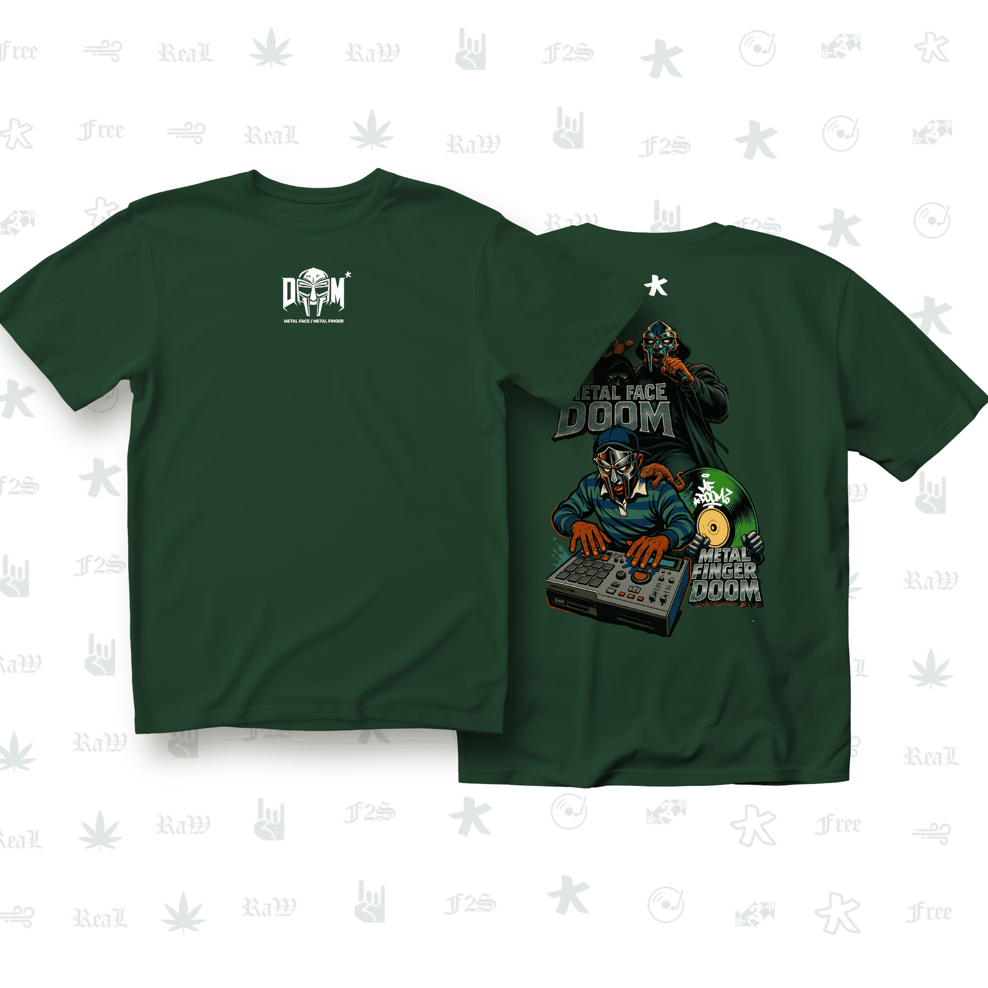MF DOOM METAL FACE/FINGER Unisex Bottle Green Oversized T-Shirt.