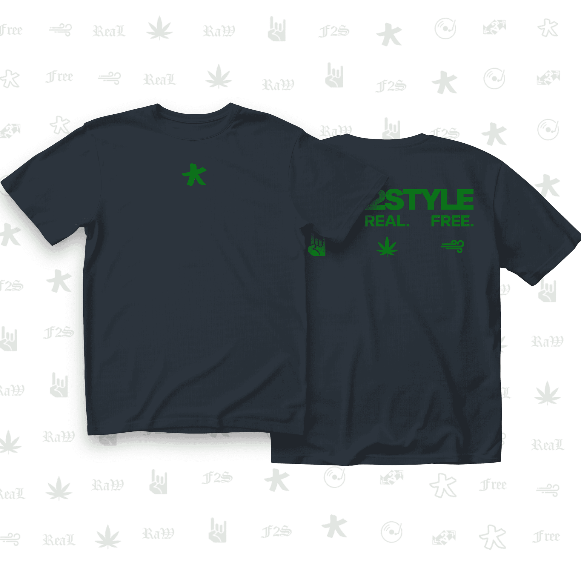 F2S Original Double Green Logo Navy Blue Unisex Oversized T-Shirt.