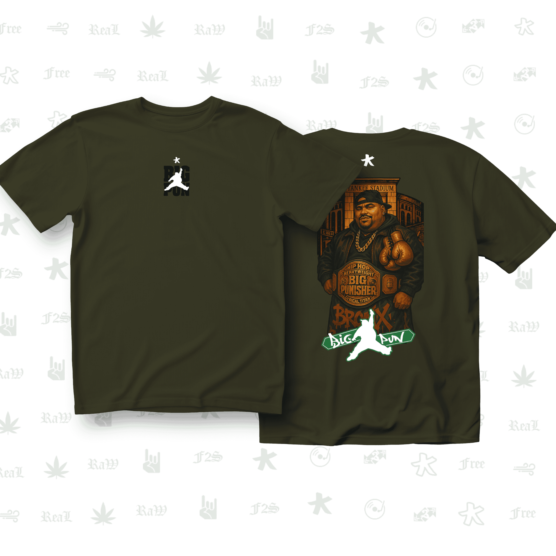 Big Pun Heavyweight Unisex Olive Green Oversized T-Shirt.