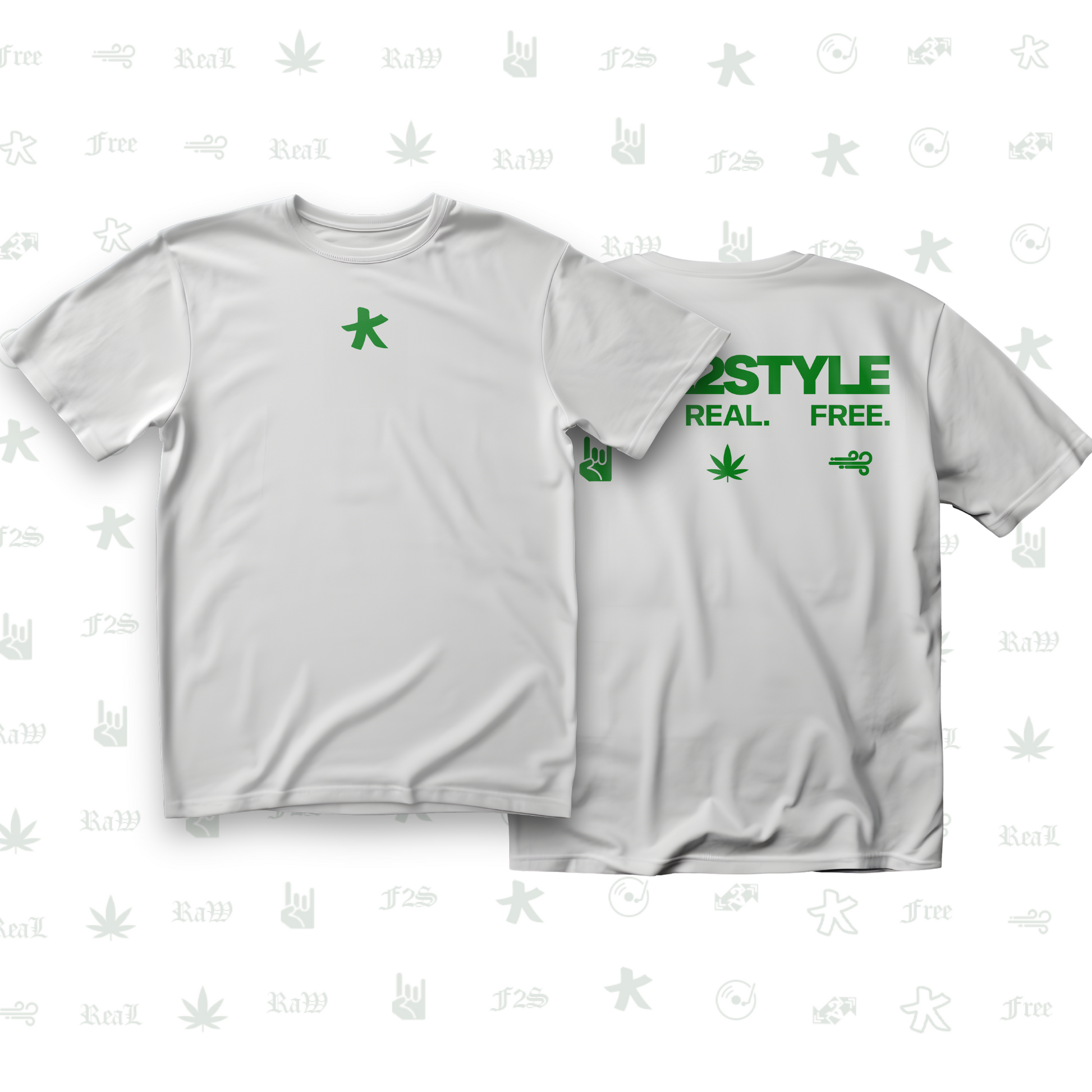 F2S Original Double Green Logo White Tee Unisex