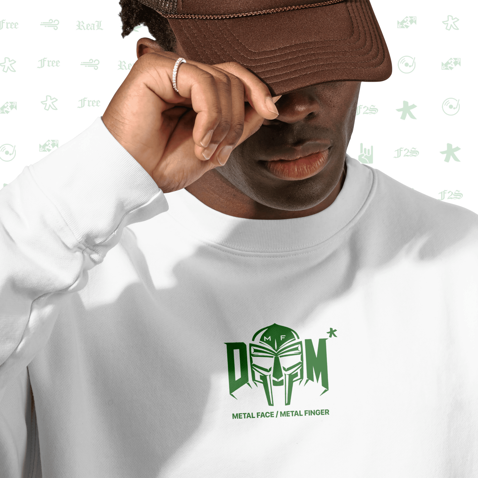 MF DOOM METAL FACE/FINGER White Unisex Oversized Sweatshirt