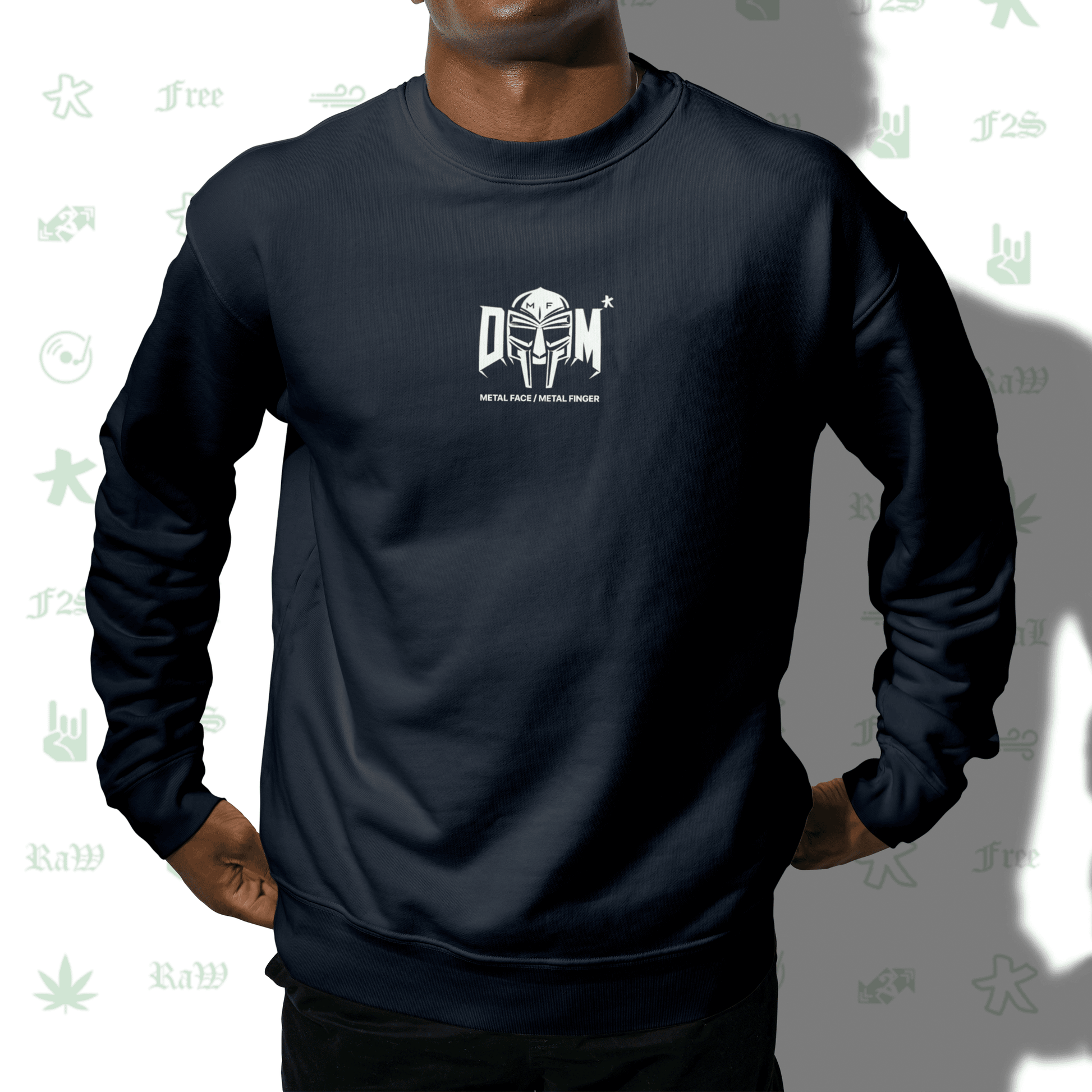 MF DOOM METAL FACE/FINGER Navy Blue Unisex Oversized Sweatshirt