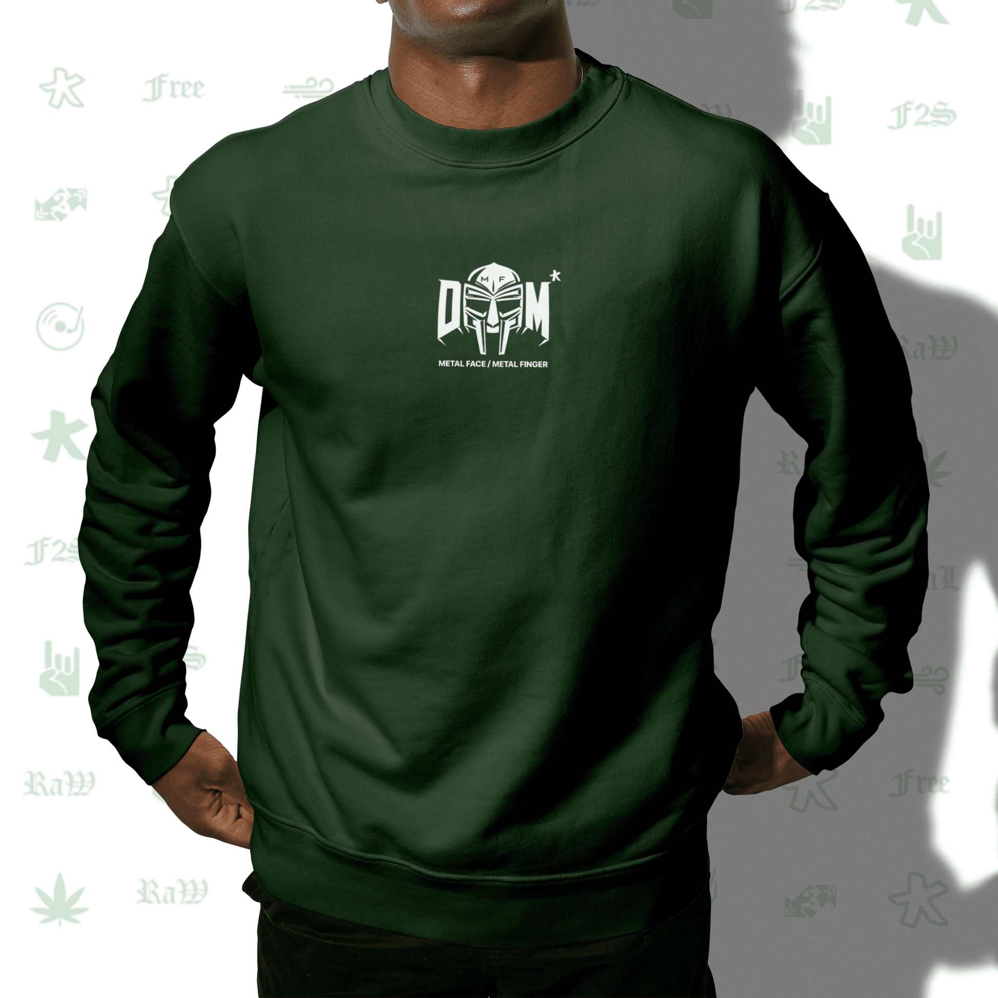 MF DOOM METAL FACE/FINGER Bottle Green Unisex Oversized Sweatshirt