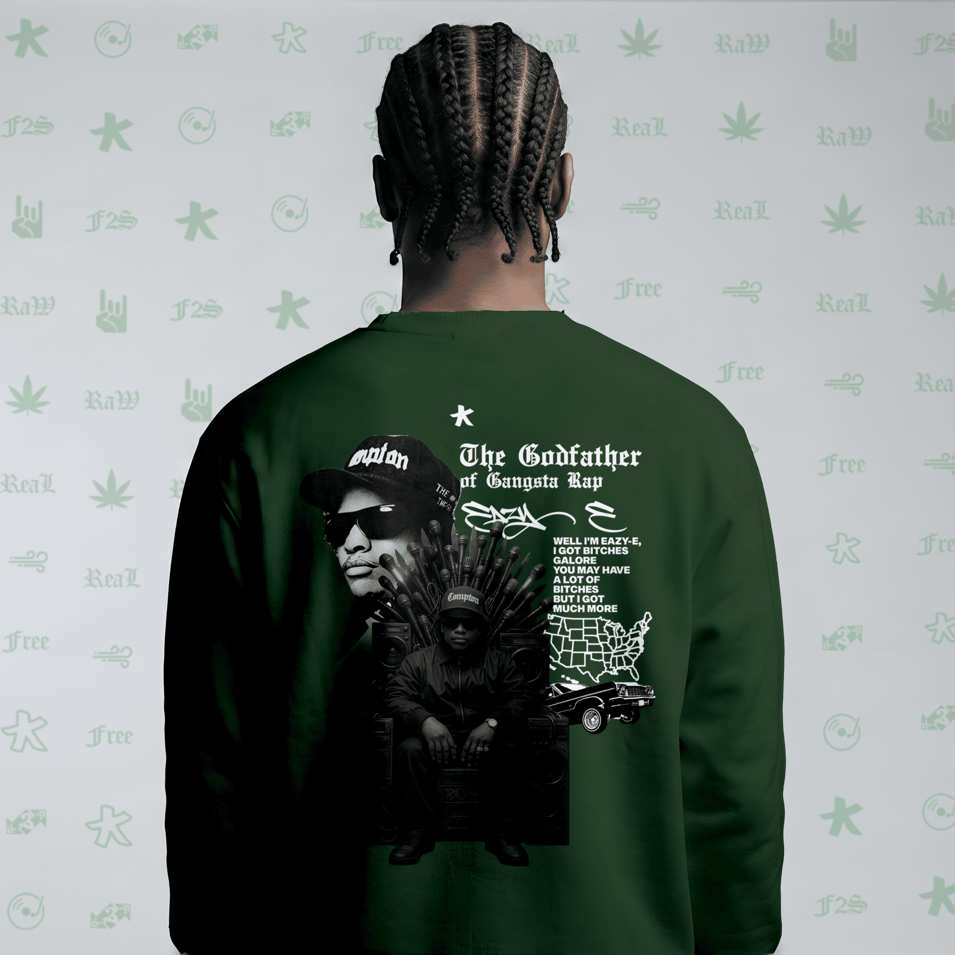 Eazy-E Godfather of Gangsta Rap Bottle Green Unisex Oversized Sweatshirt