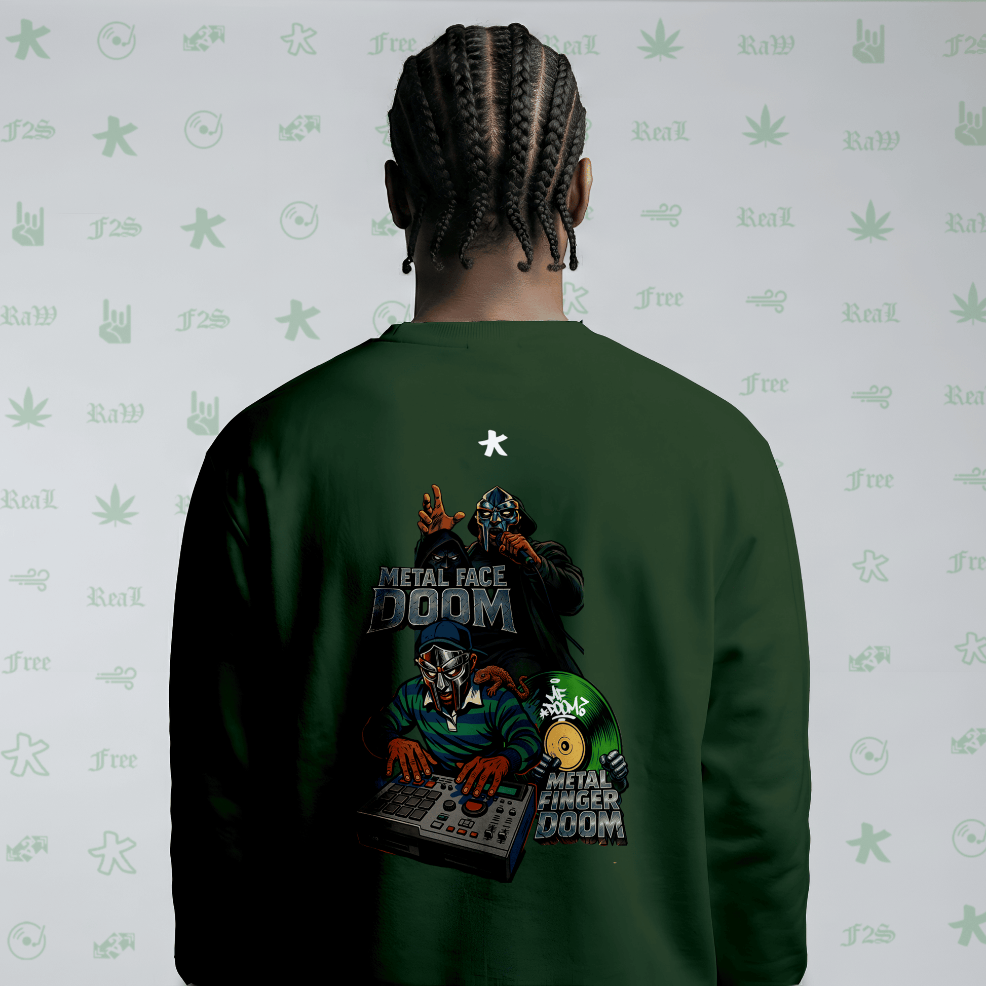MF DOOM METAL FACE/FINGER Bottle Green Unisex Oversized Sweatshirt