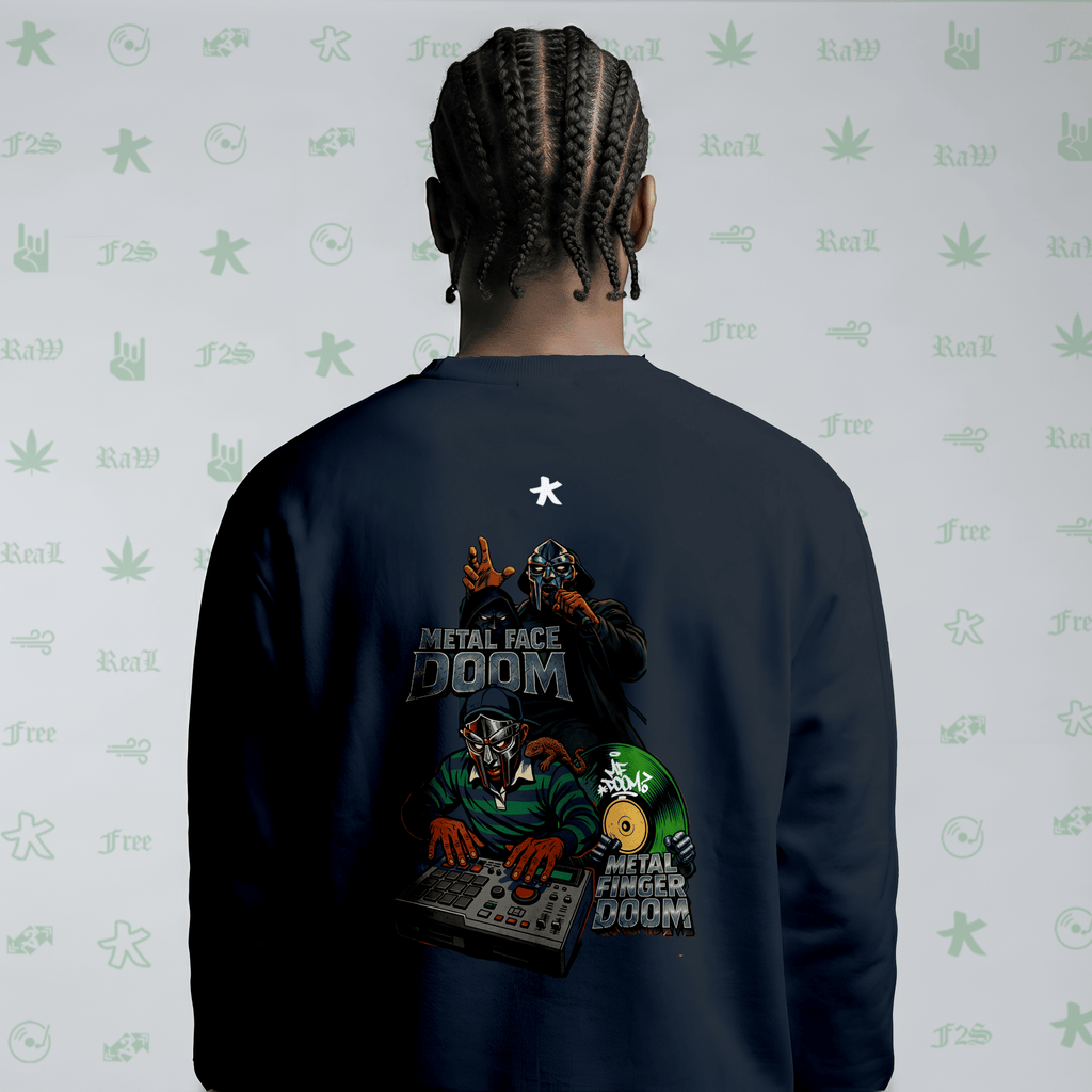 MF DOOM METAL FACE/FINGER Navy Blue Unisex Oversized Sweatshirt