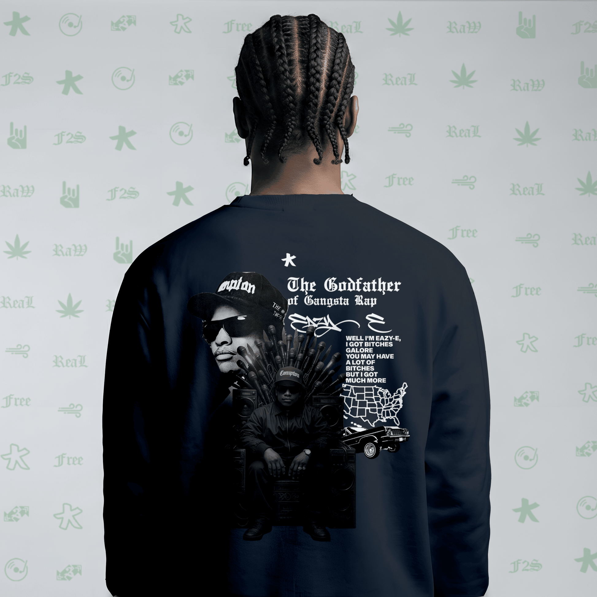 Eazy-E Godfather of Gangsta Rap Navy Blue Unisex Oversized Sweatshirt