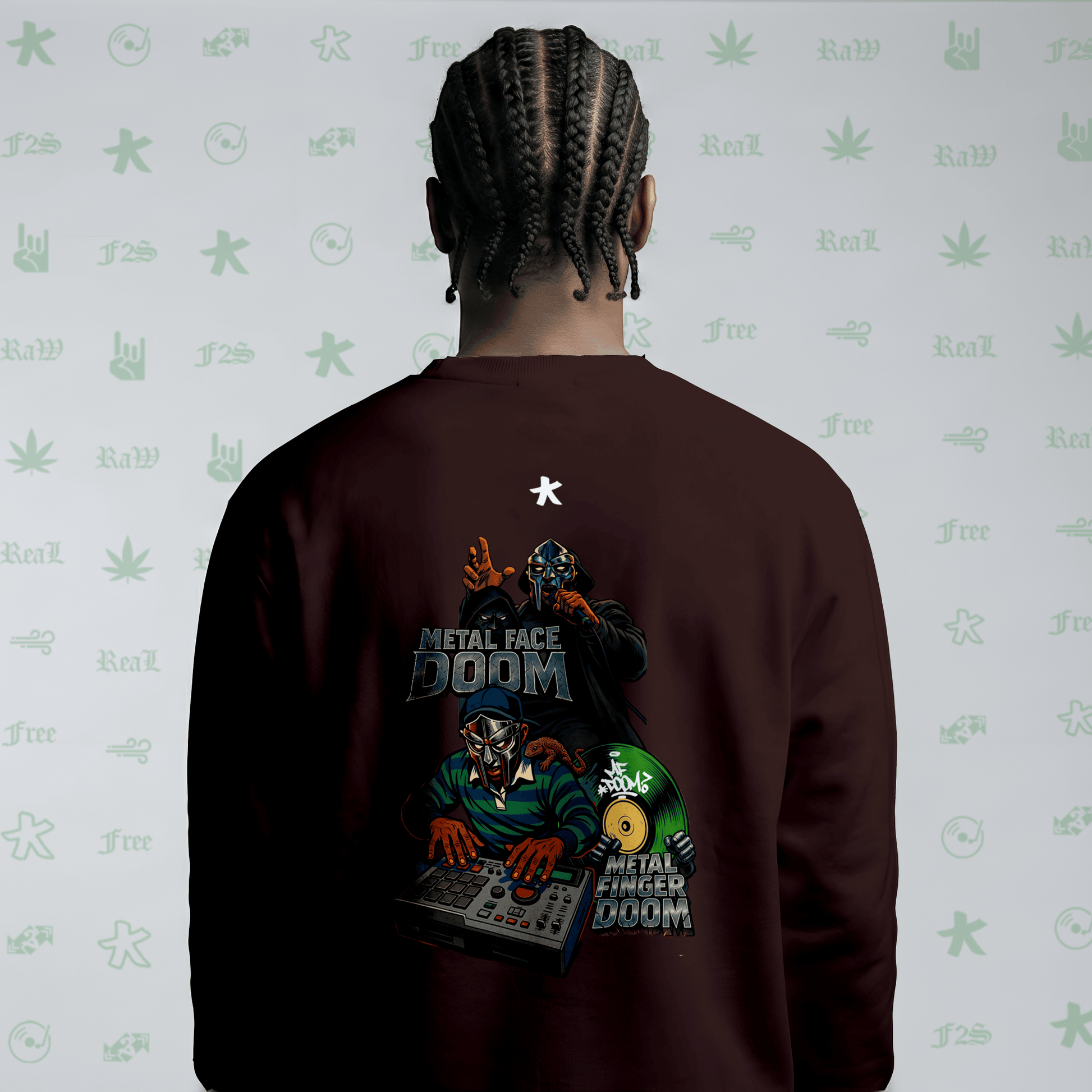 MF DOOM METAL FACE/FINGER Maroon Unisex Oversized Sweatshirt