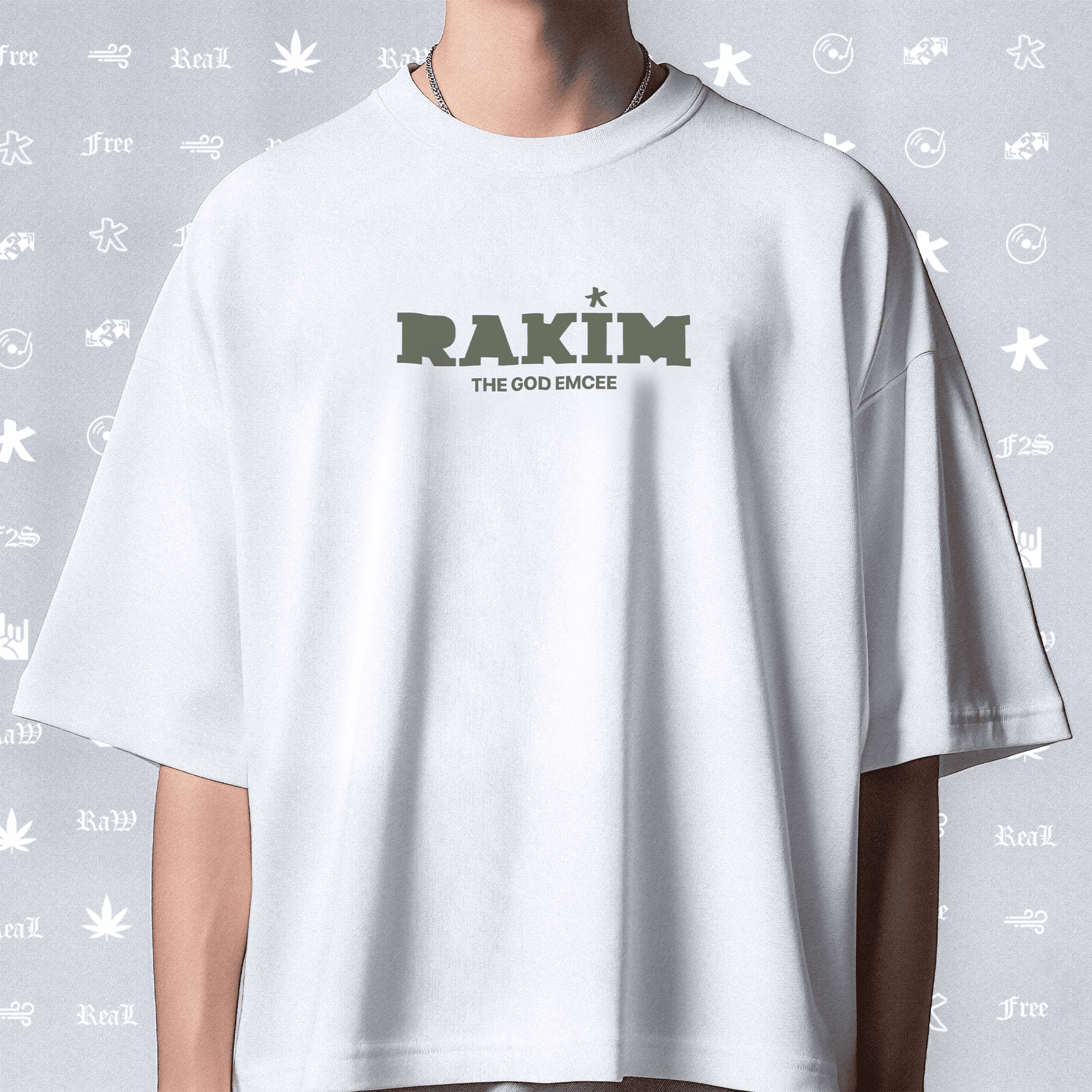 Rakim The God Emcee Unisex White Oversized T-Shirt.