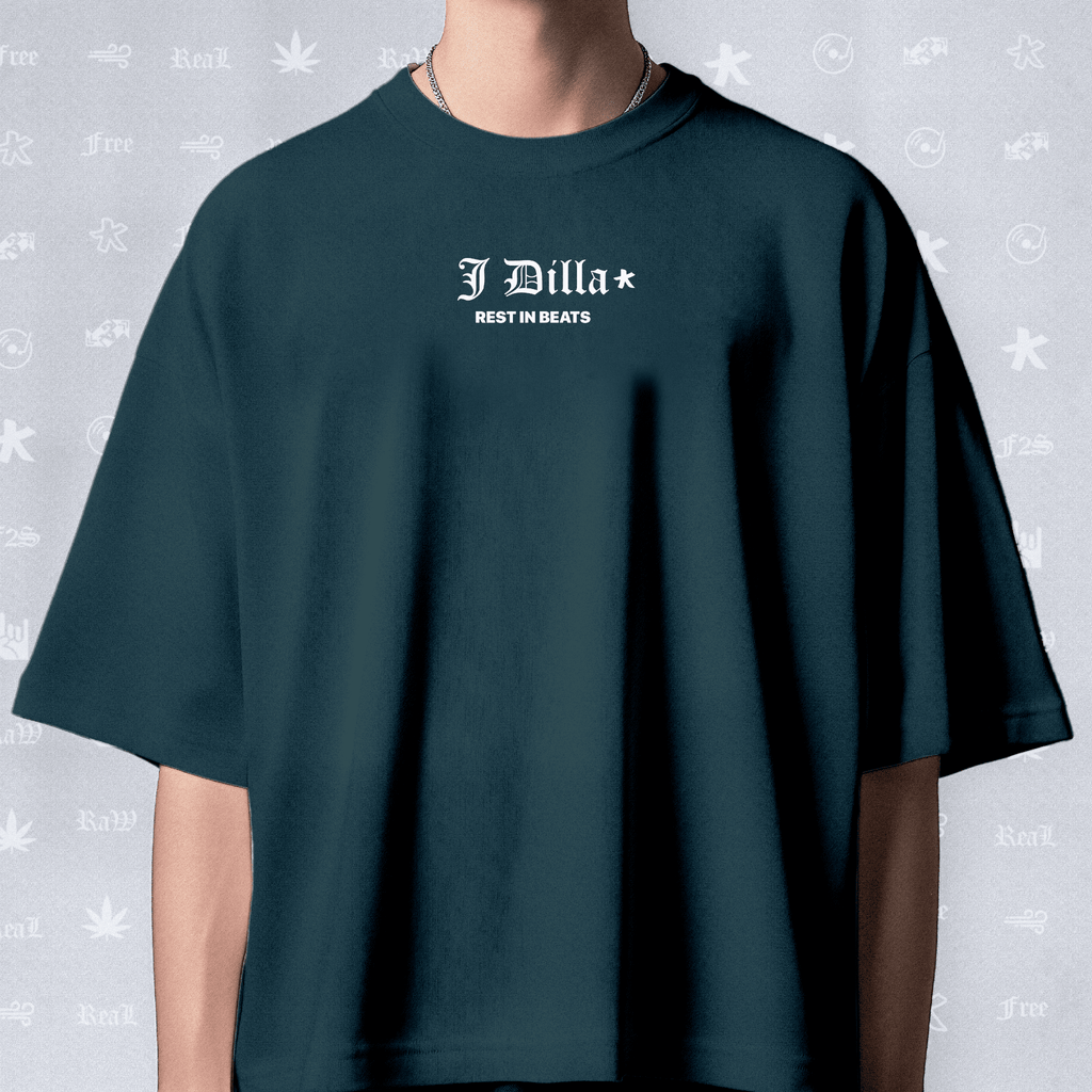 J Dilla Rest In Beats Unisex Petrol Blue Oversized T-Shirt.