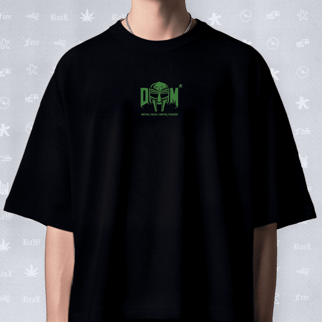 MF DOOM METAL FACE/FINGER Unisex Black Oversized T-Shirt.