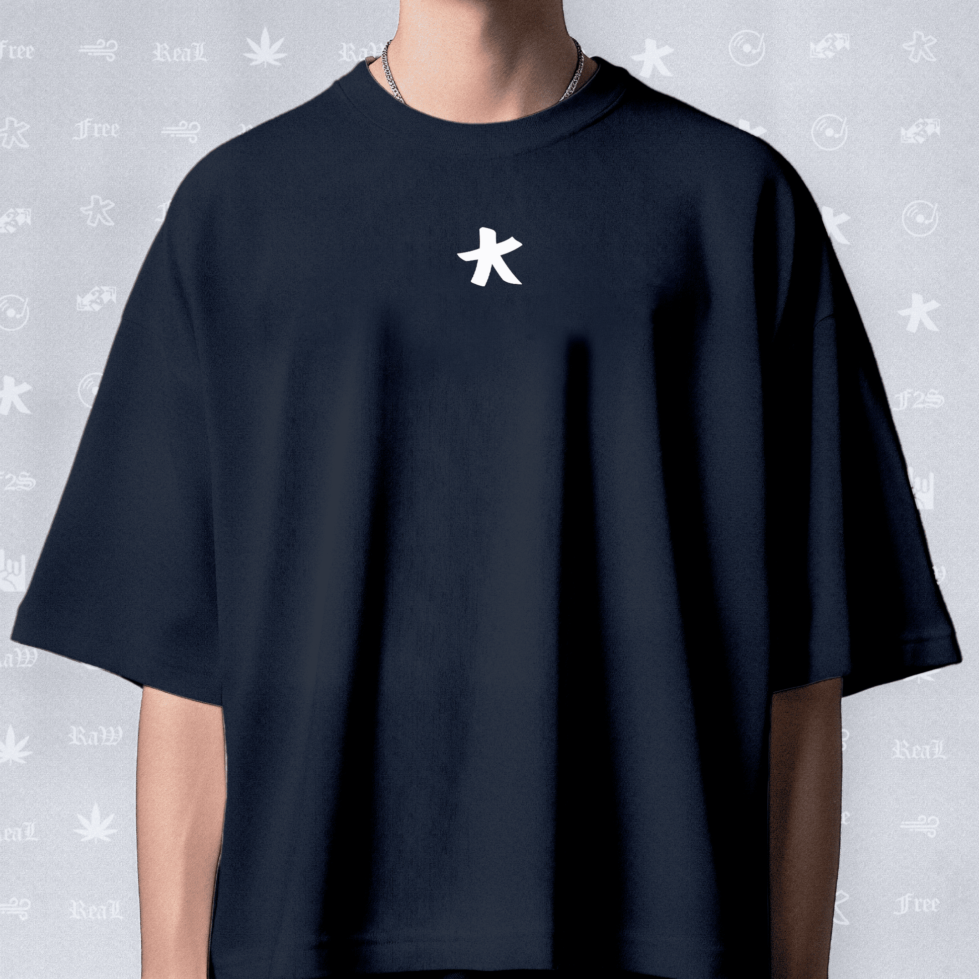 F2S Original Double White Logo Navy Blue Unisex Oversized T-Shirt.