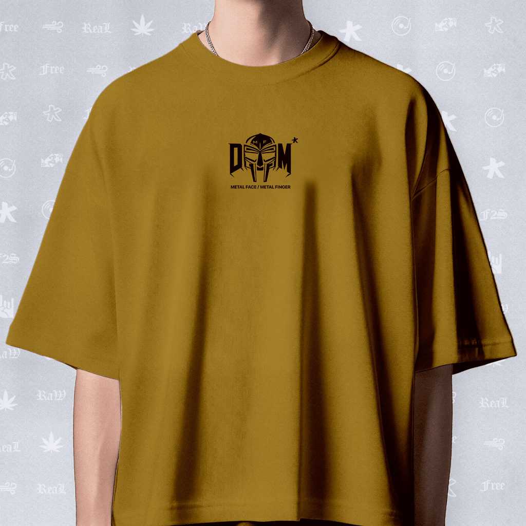MF DOOM METAL FACE/FINGER Unisex Mustard Oversized T-Shirt.