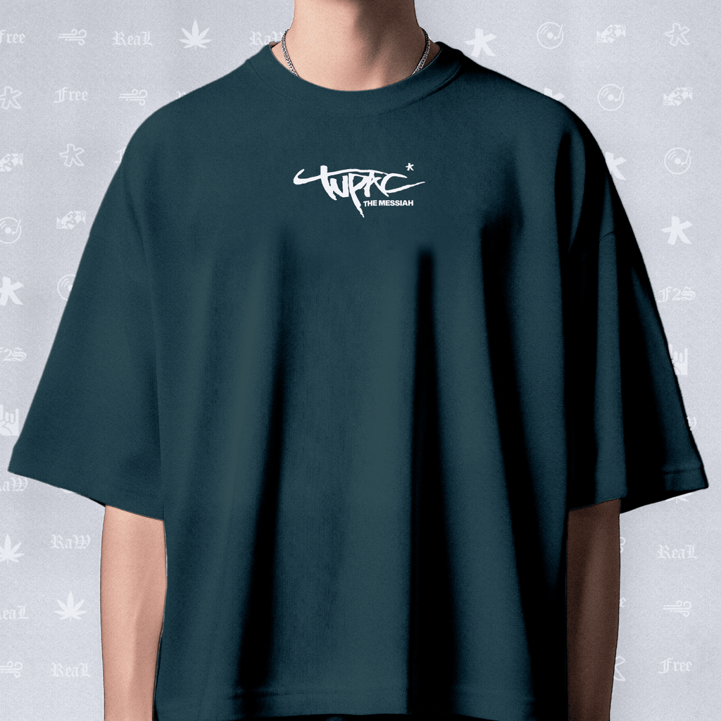 Tupac The Messiah Unisex Petrol Blue Oversized Oversized T-Shirt.