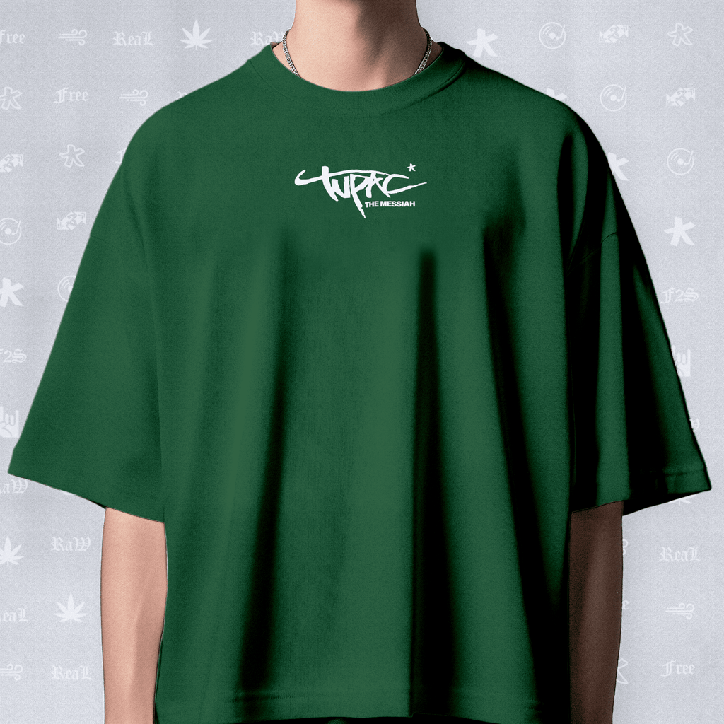 Tupac The Messiah Unisex Bottle Green Oversized Oversized T-Shirt.