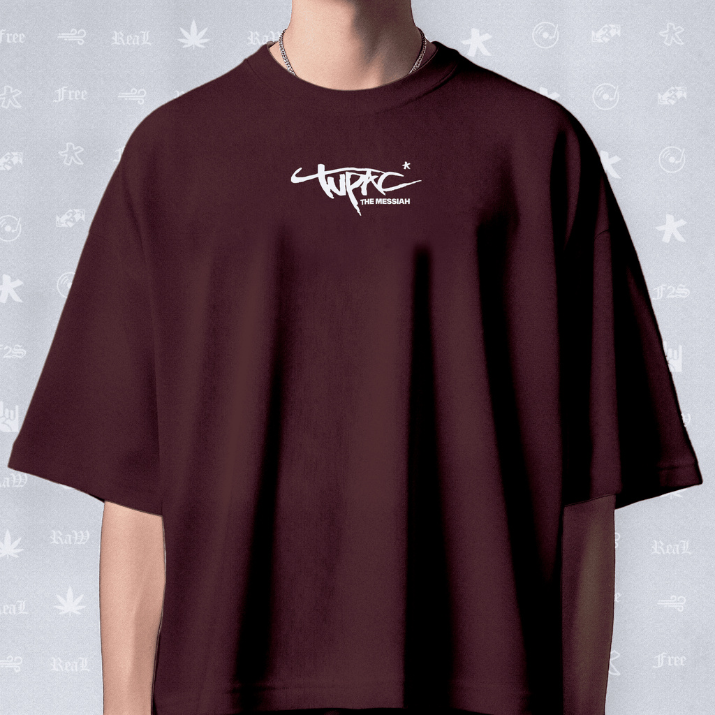Tupac The Messiah Unisex Maroon Oversized Oversized T-Shirt.